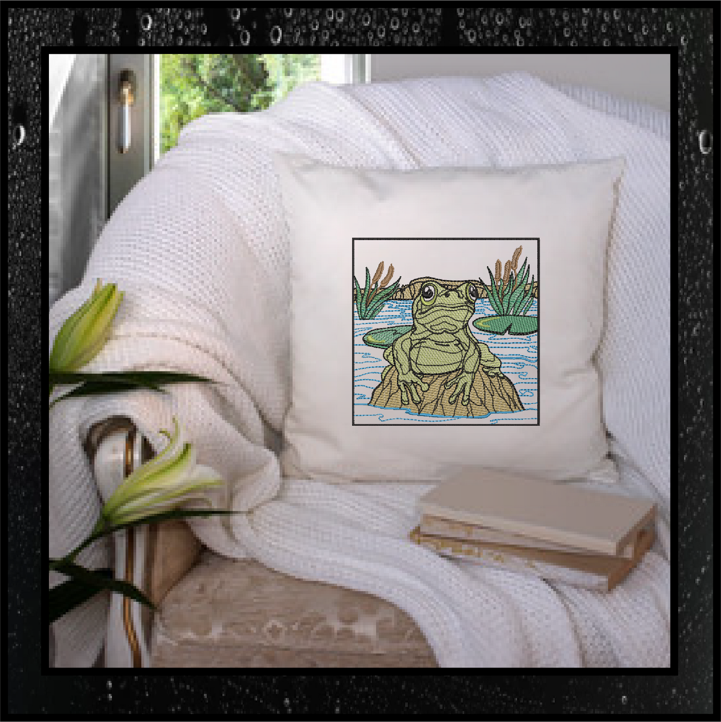 Frog Embroidery Design, Toad Machine Embroidery Design, Animal Embroidery, Nature Embroidery, 4 Sizes (0414)