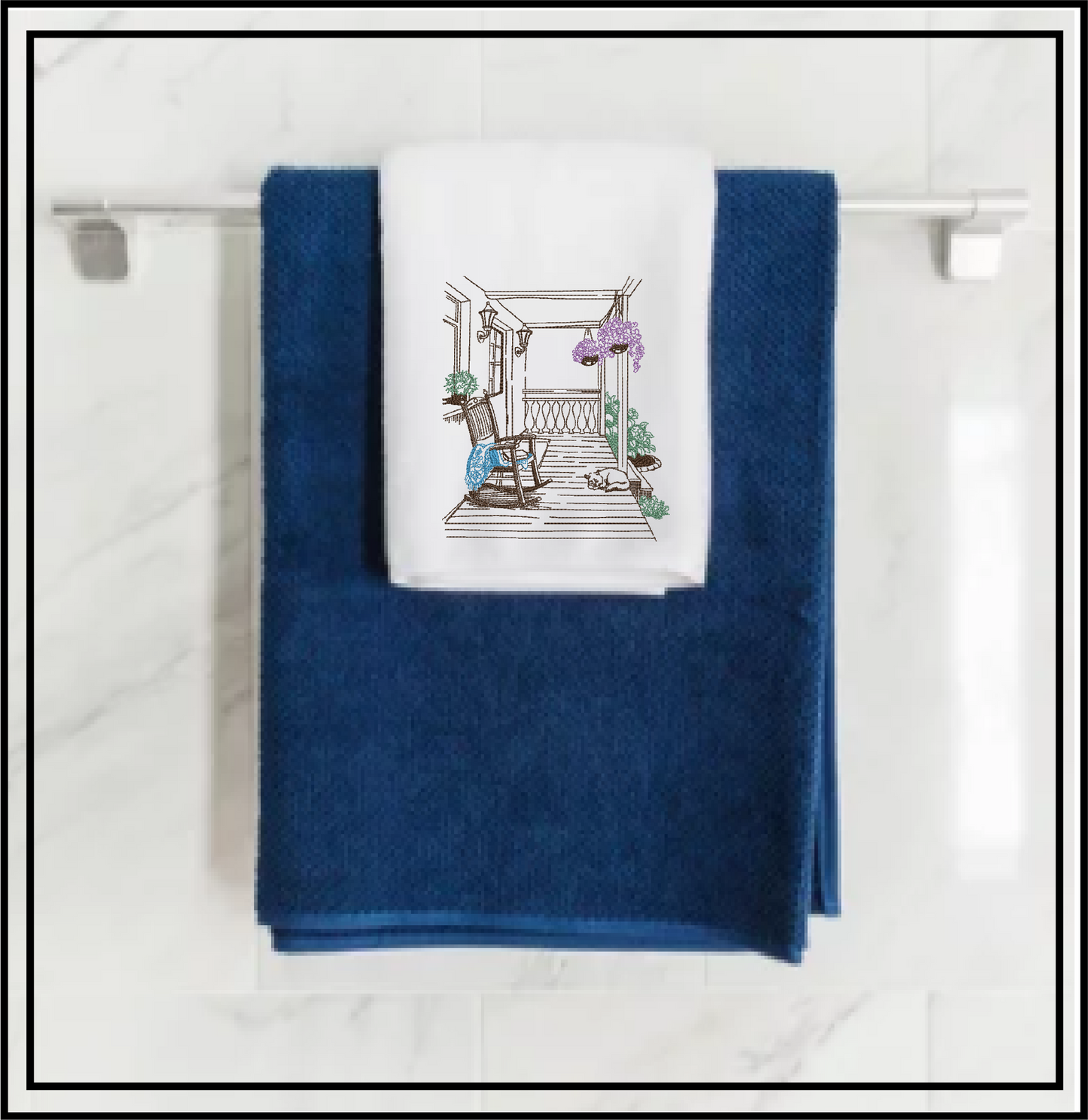 Front Porch Sketch Machine Embroidery Design | Rocking Chair Country Home Design | Garden Embroidery | 6 Sizes (0731)
