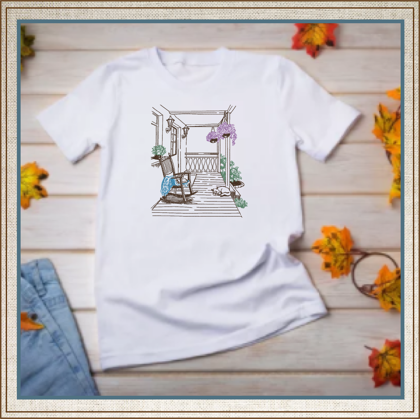 Front Porch Sketch Machine Embroidery Design | Rocking Chair Country Home Design | Garden Embroidery | 6 Sizes (0731)