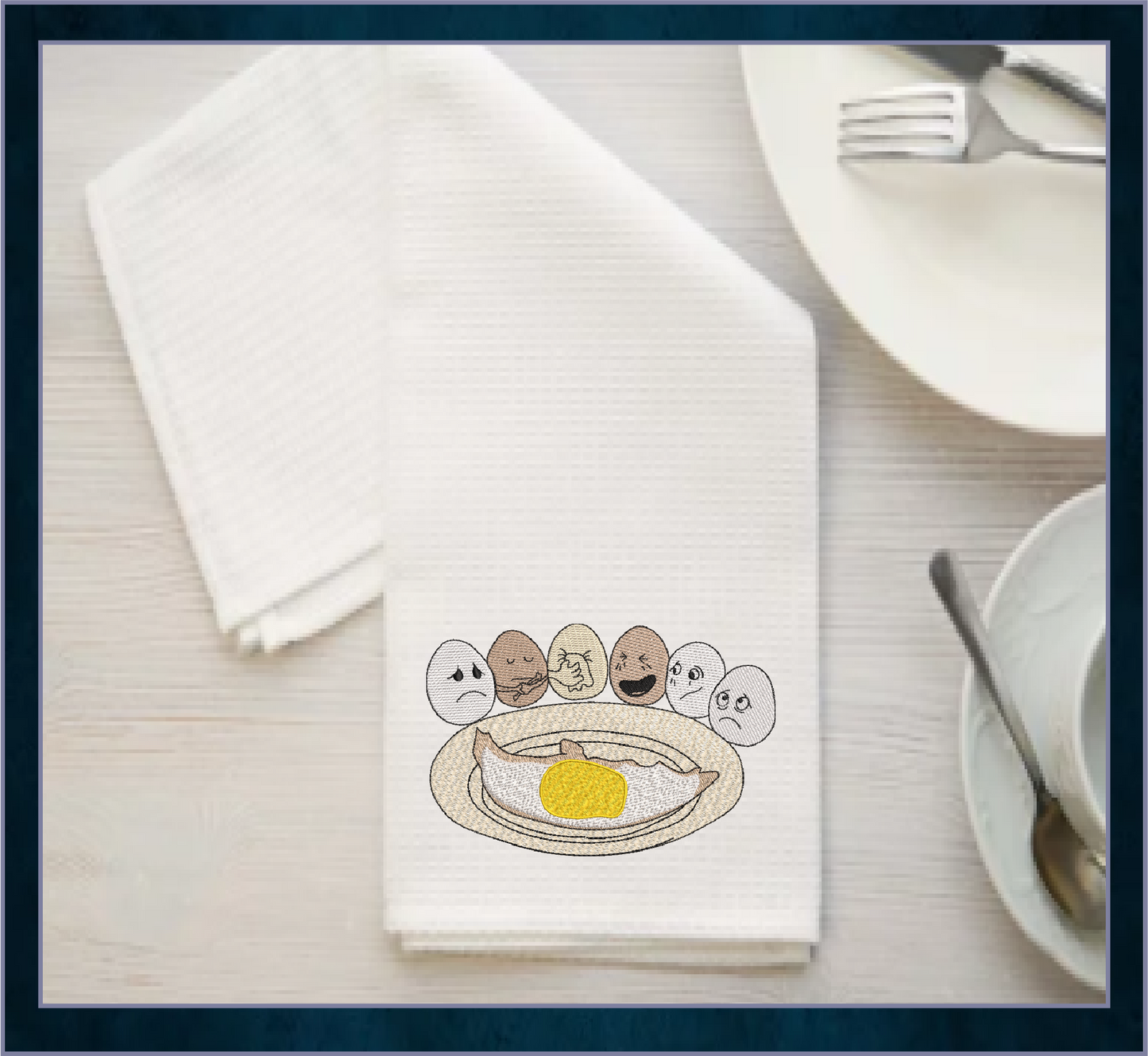 Fry-Day Machine Embroidery Design – Funny Fried Egg Funeral Scene, Breakfast Humor Pattern, 6 Sizes (0612)
