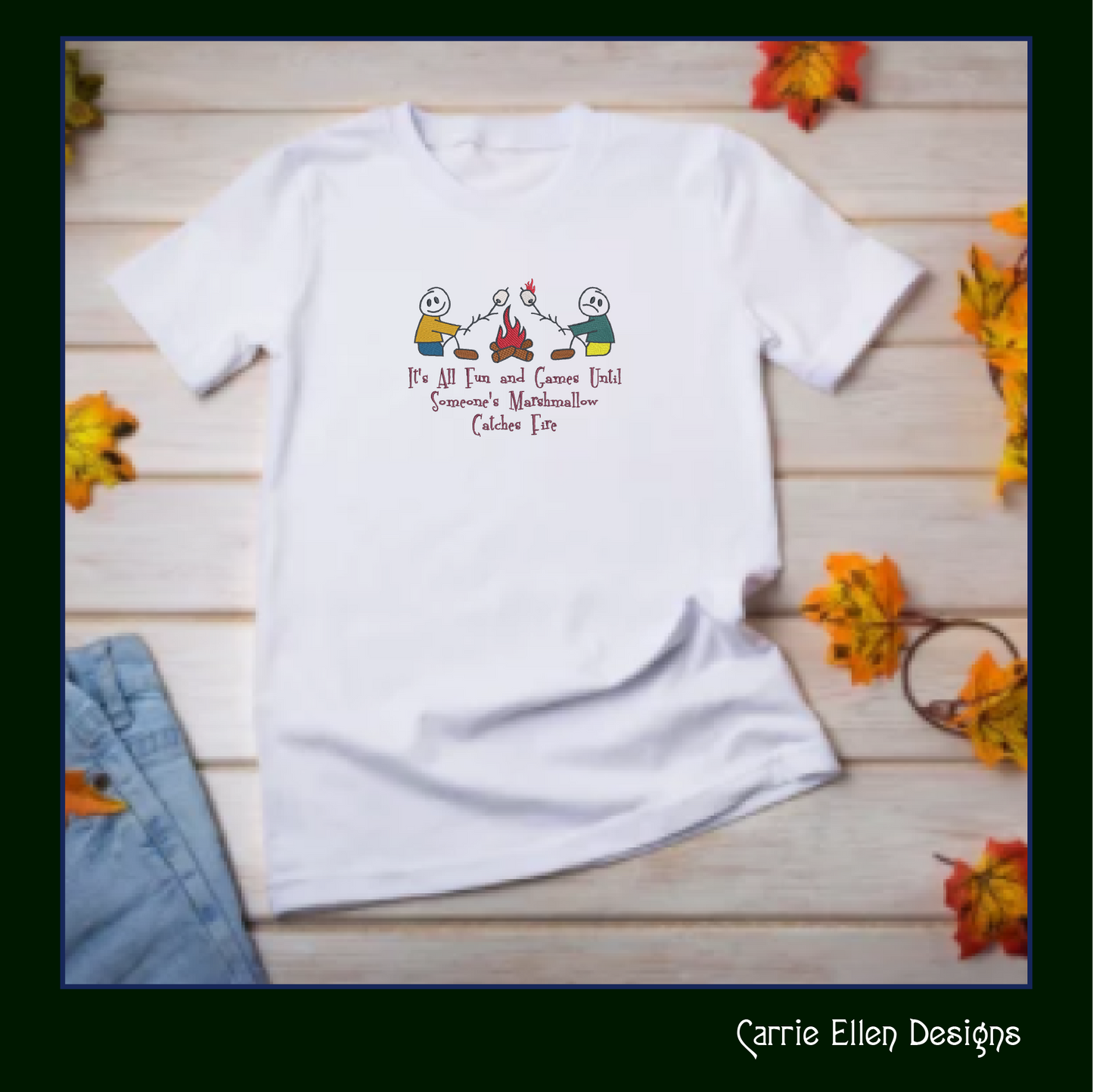 Fun Camping Machine Embroidery Design | It's All Fun and Games Saying | Campfire & Marshmallows | Humorous Embroidery Quotes | 6 Sizes (1253)