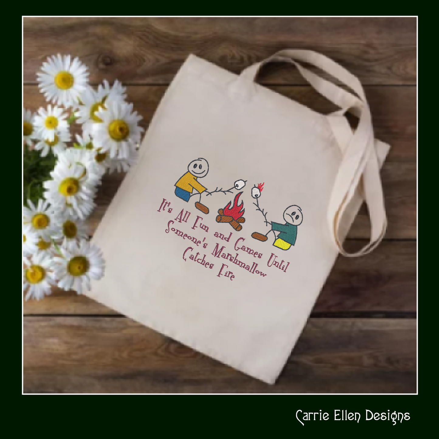 Fun Camping Machine Embroidery Design | It's All Fun and Games Saying | Campfire & Marshmallows | Humorous Embroidery Quotes | 6 Sizes (1253)