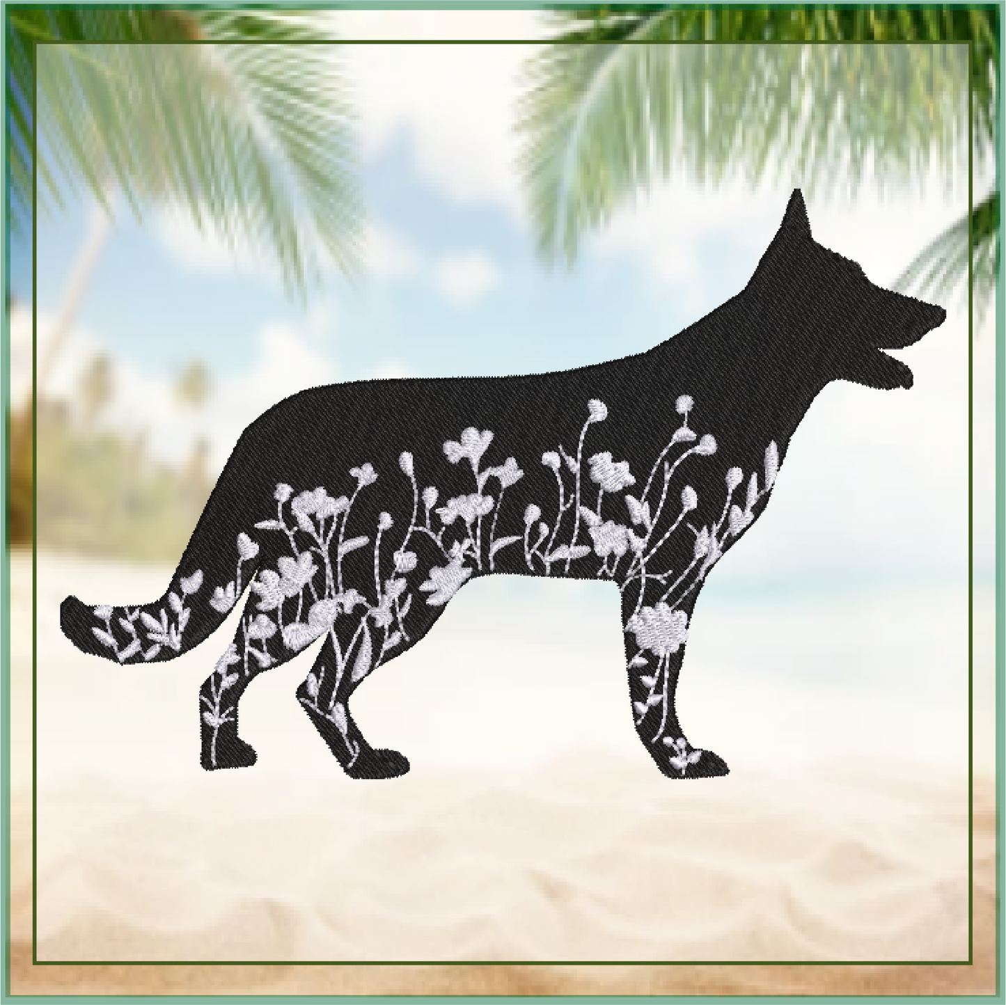 German Shepherd Floral Silhouette Bundle Machine Embroidery Design | Dog Silhouettes with Wildflowers | 3 Designs, 8 Sizes Each (0808)