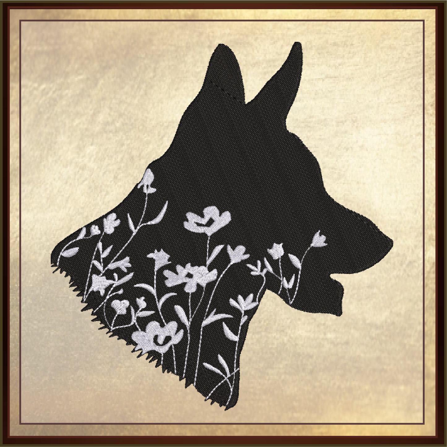 German Shepherd Floral Silhouette Bundle Machine Embroidery Design | Dog Silhouettes with Wildflowers | 3 Designs, 8 Sizes Each (0808)
