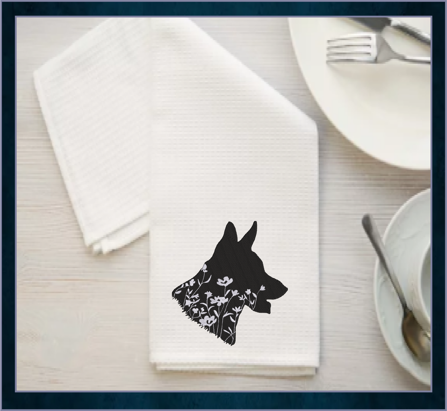 German Shepherd Floral Silhouette Machine Embroidery Design | Dog Silhouette with Wildflowers | German Shepherd Dog Lover Gift | 8 Sizes (0800)