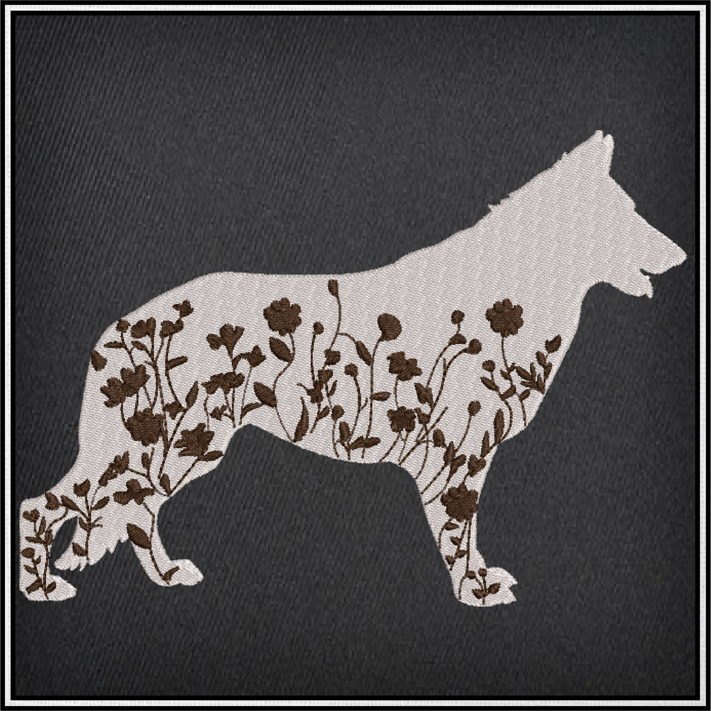 German Shepherd Floral Silhouette Bundle Machine Embroidery Design | Dog Silhouettes with Wildflowers | 3 Designs, 8 Sizes Each (0808)