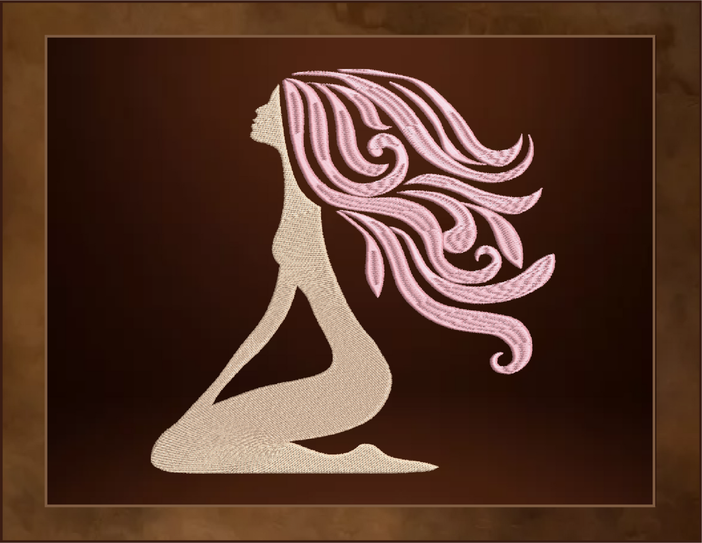 Girl with Long Flowing Hair Machine Embroidery Design – Abstract Feminine Figure, Art-Inspired Silhouette, 10 Sizes (0482)