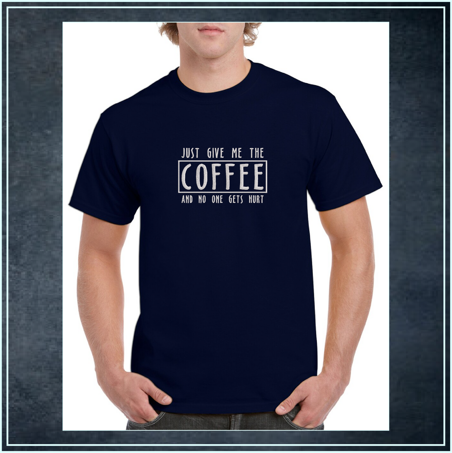 Just Give Me The Coffee Machine Embroidery Design – Coffee Lover Funny Quote – 8 Sizes (0396)