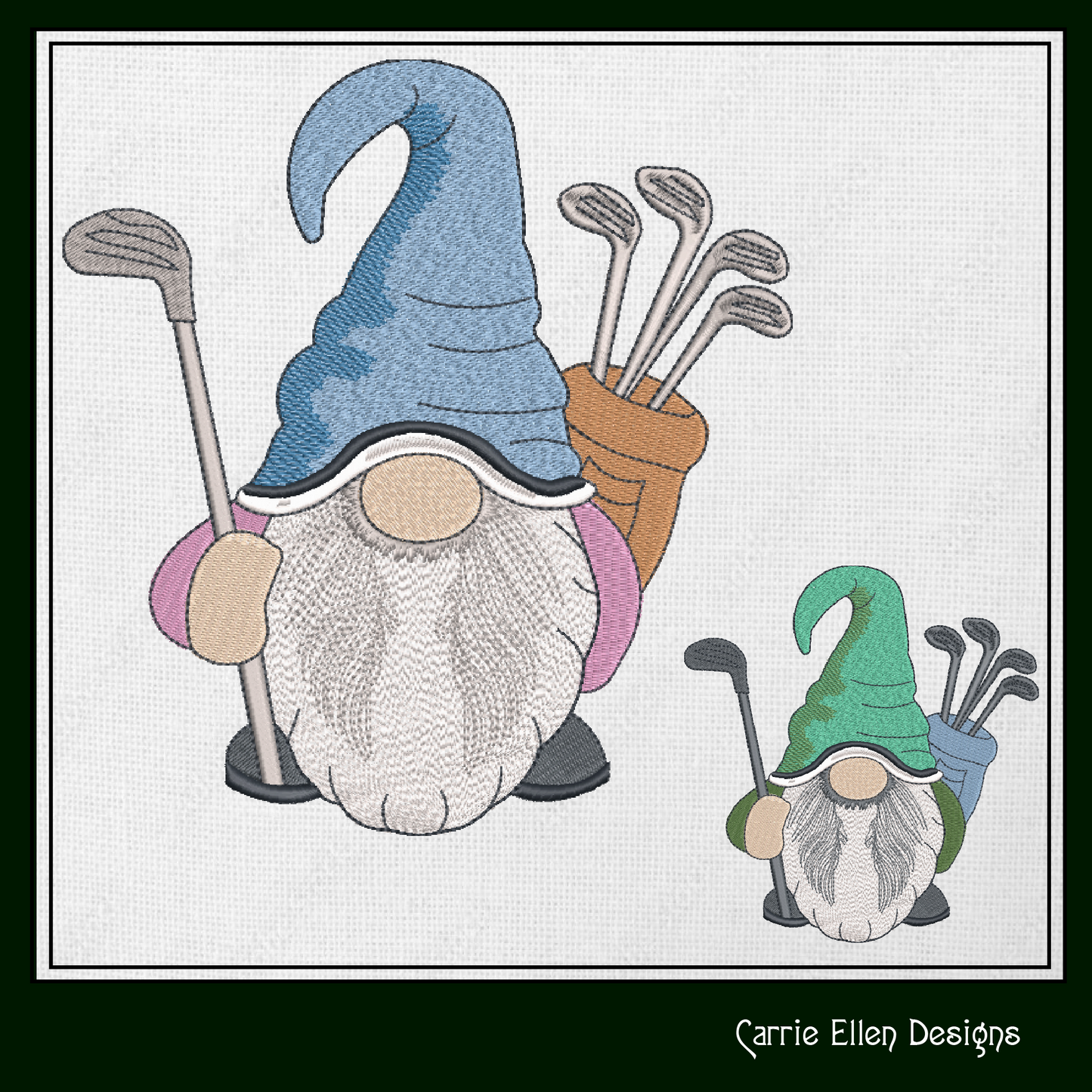 Golfer Gnome Machine Embroidery Design | Fun Golf Design | Gnome with Golf Clubs and Golf Bag | 6 Sizes (1702)