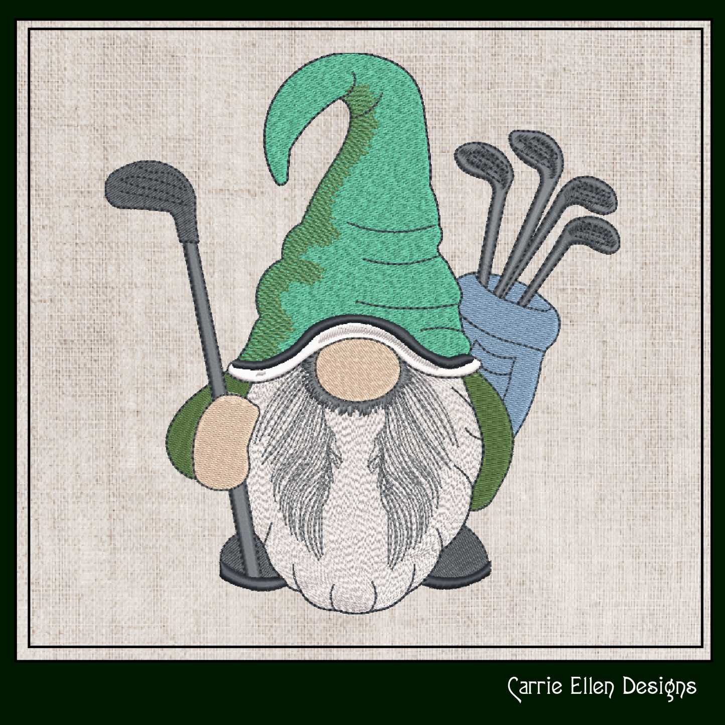 Golfer Gnome Machine Embroidery Design | Fun Golf Design | Gnome with Golf Clubs and Golf Bag | 6 Sizes (1702)