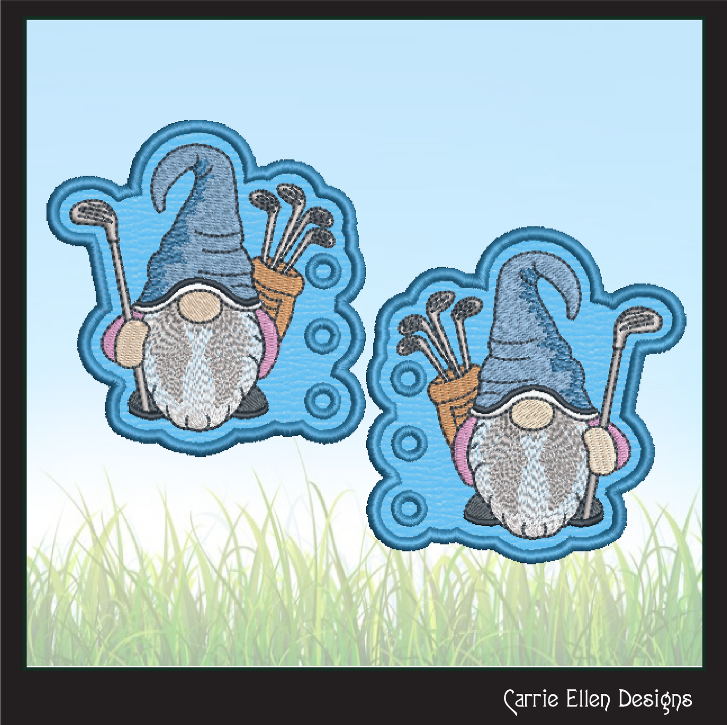 Golf Shoe Wing Machine Embroidery Design – In The Hoop Golfer Gnome Wing Charms for Shoes and Boots – 4x4 & 5x7 Hoop Sizes (1726)