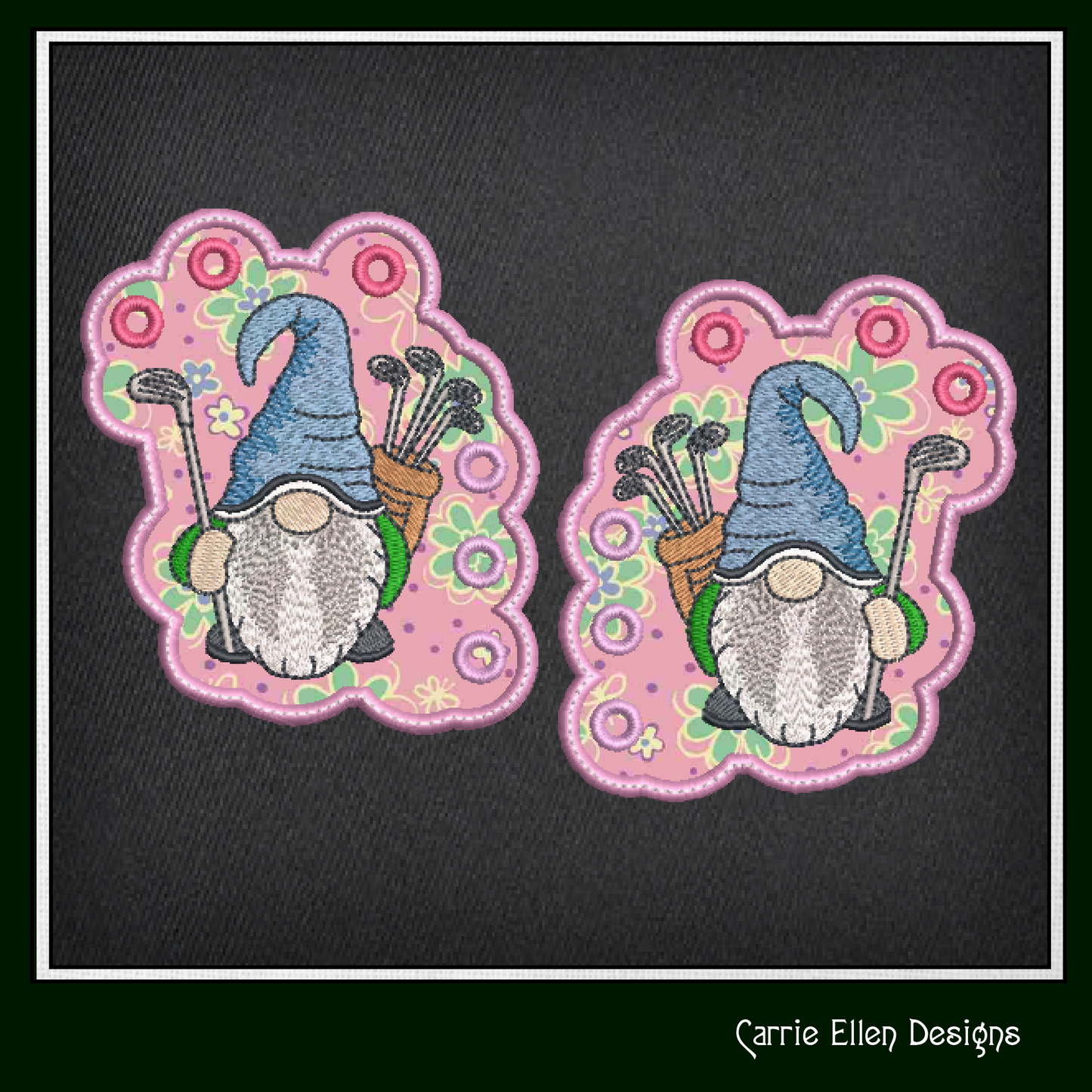 Golf Tee Holder Shoe Wing Machine Embroidery Design – In The Hoop Golfer Gnome Wing Charms for Shoes and Boots – 4x4 & 5x7 Hoop (1727)