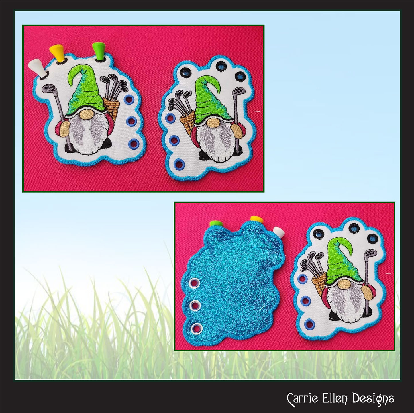 Golf Tee Holder Shoe Wing Machine Embroidery Design – In The Hoop Golfer Gnome Wing Charms for Shoes and Boots – 4x4 & 5x7 Hoop (1727)