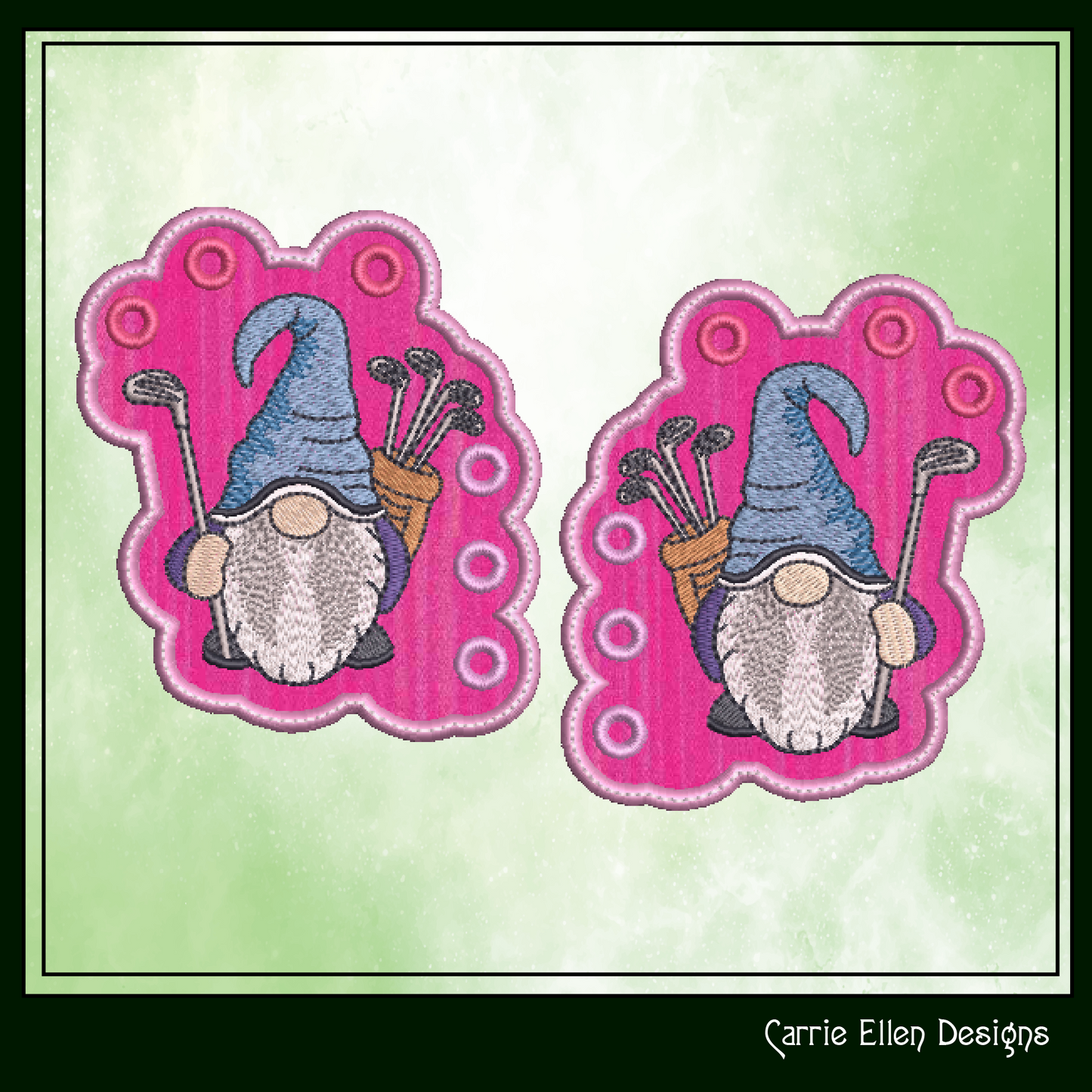 Golf Tee Holder Shoe Wing Machine Embroidery Design – In The Hoop Golfer Gnome Wing Charms for Shoes and Boots – 4x4 & 5x7 Hoop (1727)