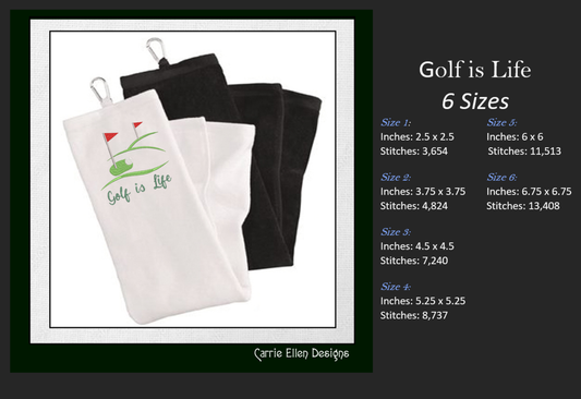 Golf Is Life Machine Embroidery Design – Golf Green, Flag, and Ball Sports Pattern, 6 Sizes (1092)