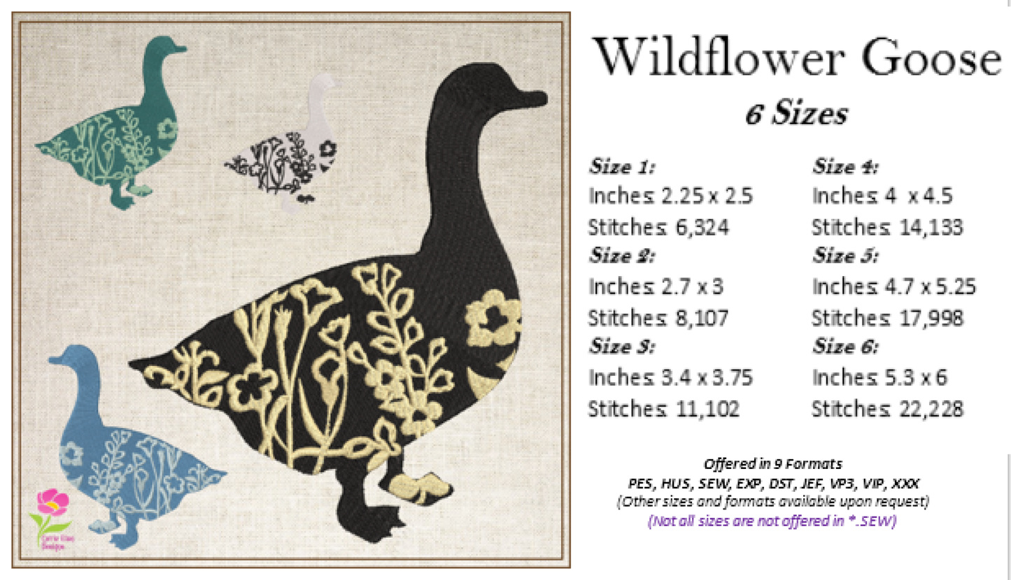 Goose Machine Embroidery Design | Floral Goose Silhouette with Wildflowers | 6 Sizes (0747)