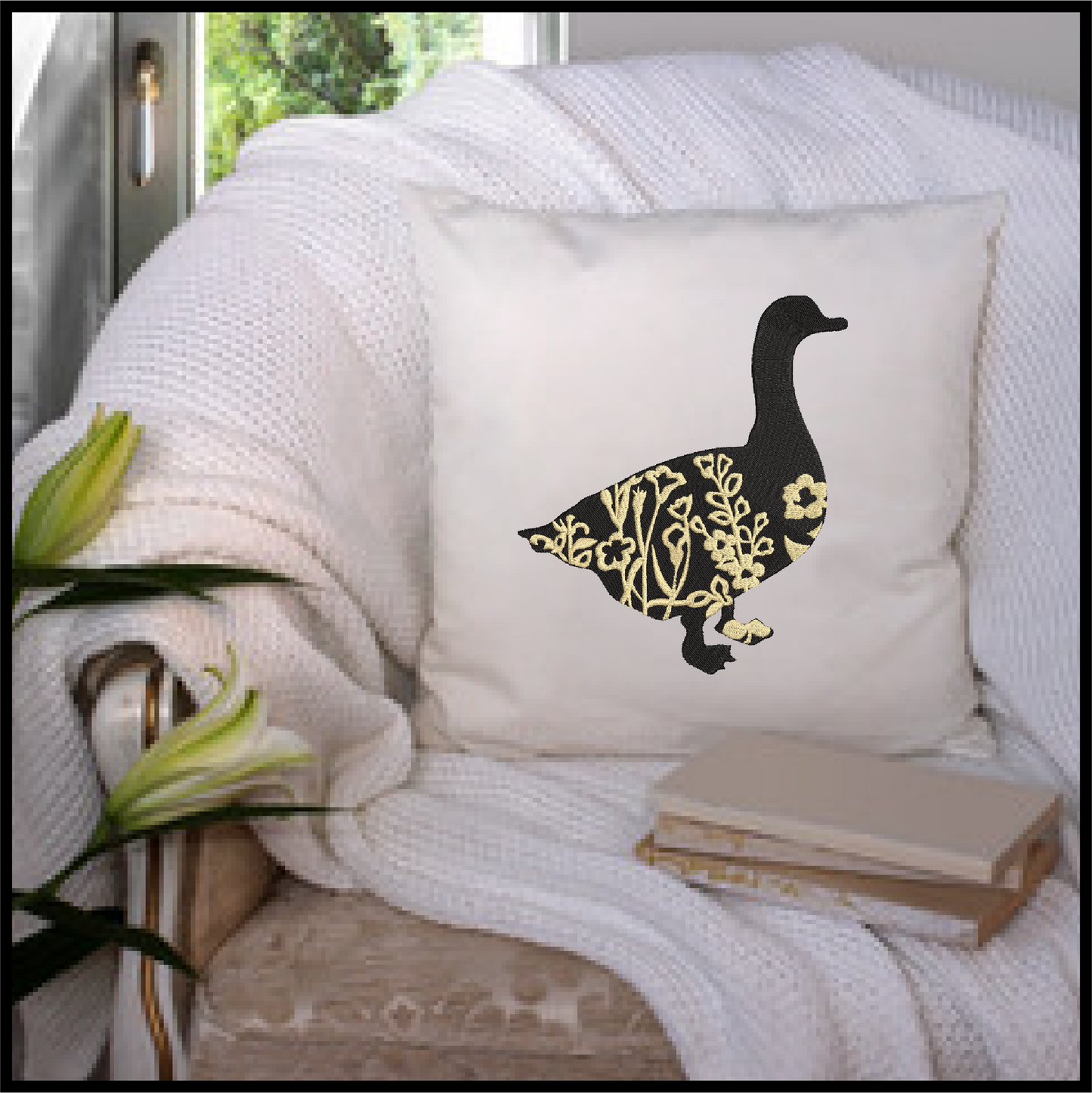 Goose Machine Embroidery Design | Floral Goose Silhouette with Wildflowers | 6 Sizes (0747)