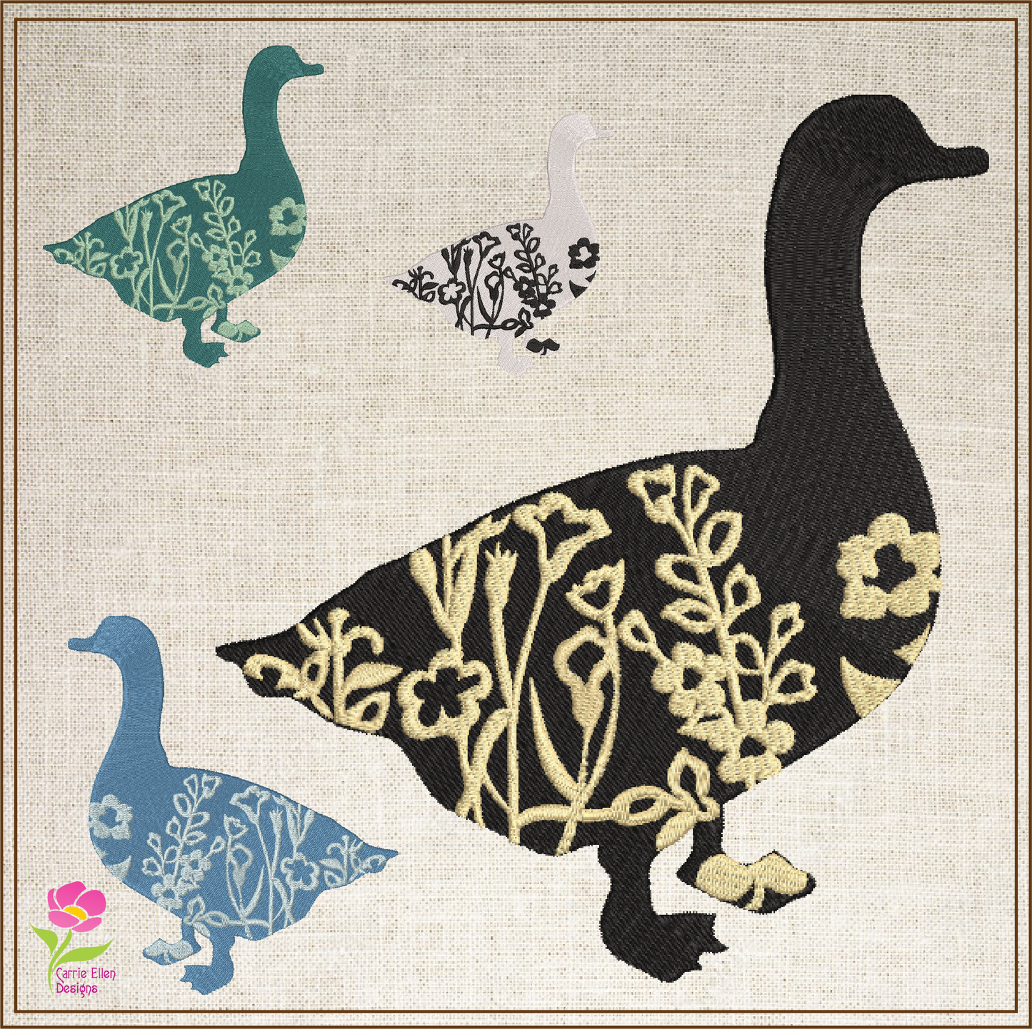 Goose Machine Embroidery Design | Floral Goose Silhouette with Wildflowers | 6 Sizes (0747)
