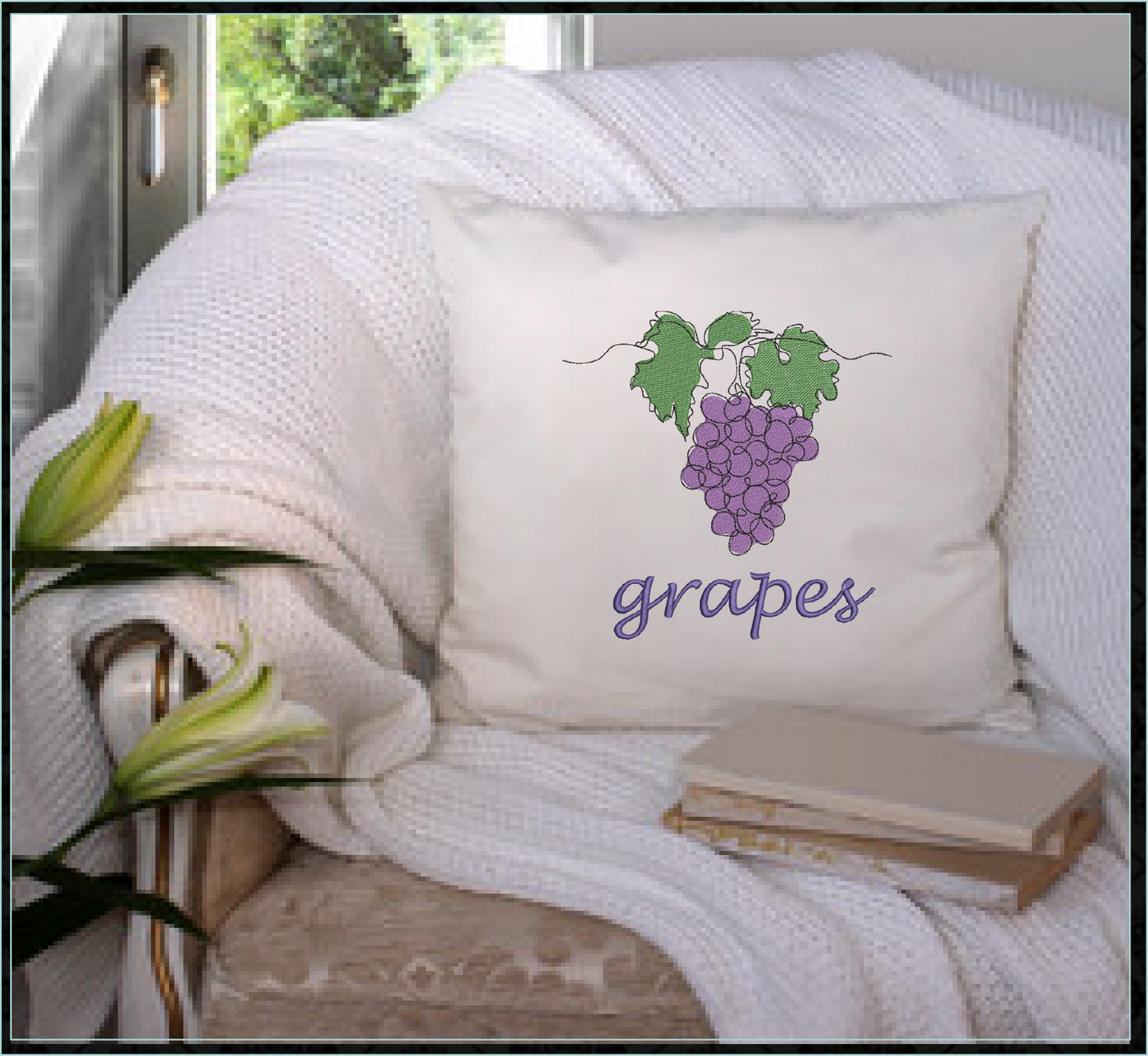 Bunch of Grapes Machine Embroidery Design | Summer Vineyard Fruit Embroidery | Grape Cluster Design | 8 Sizes (0959)