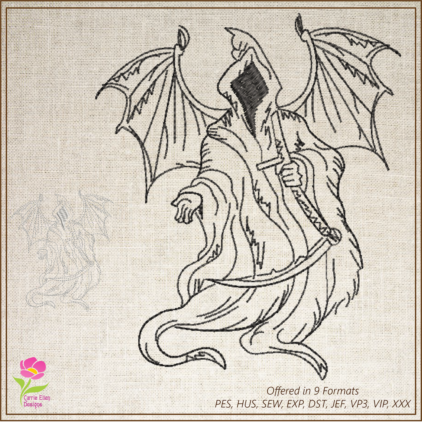 Grim Reaper Machine Embroidery Design – Death with Sickle Line Art – 6 Sizes (0154)