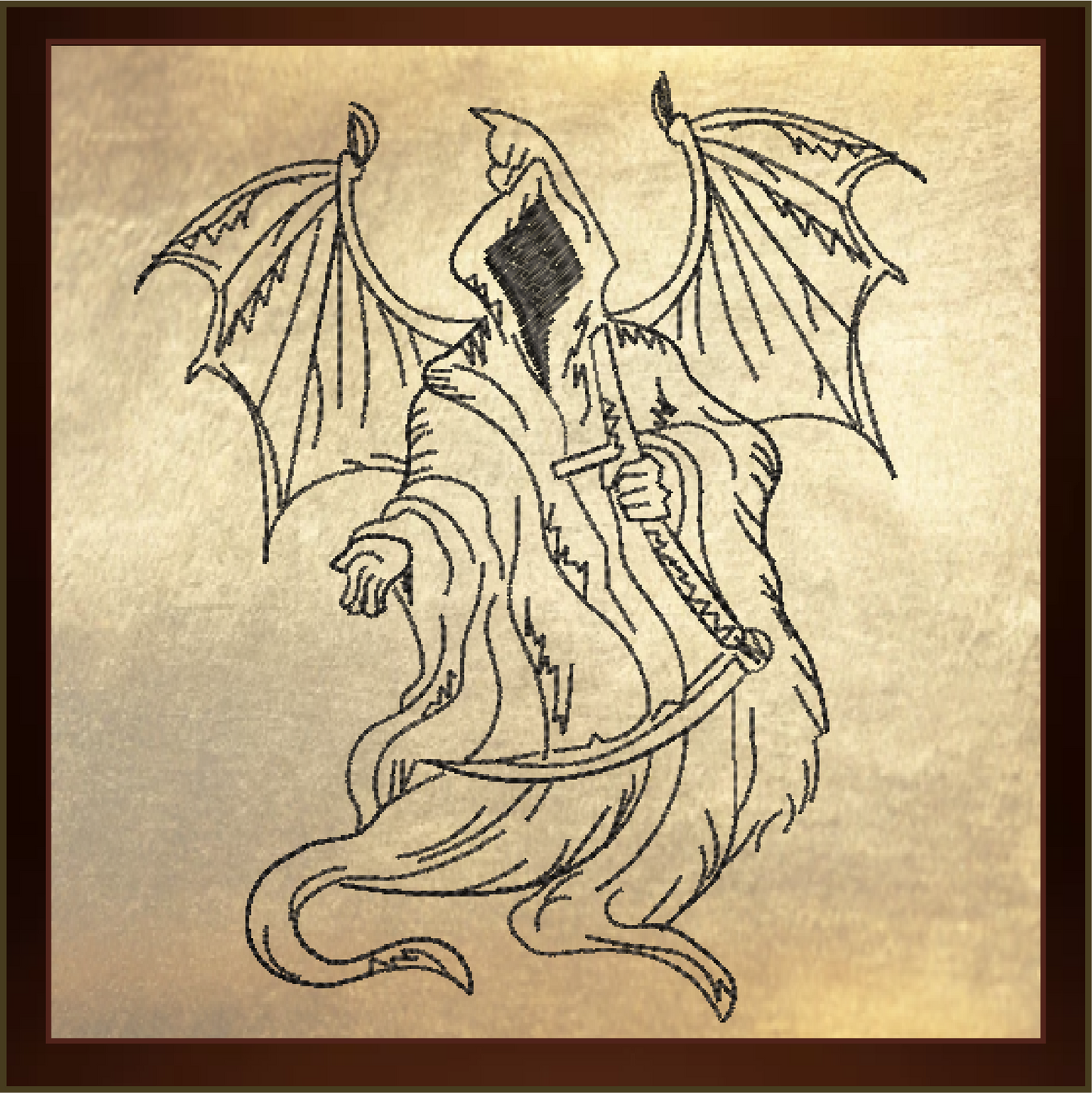 Grim Reaper Machine Embroidery Design – Death with Sickle Line Art – 6 Sizes (0154)