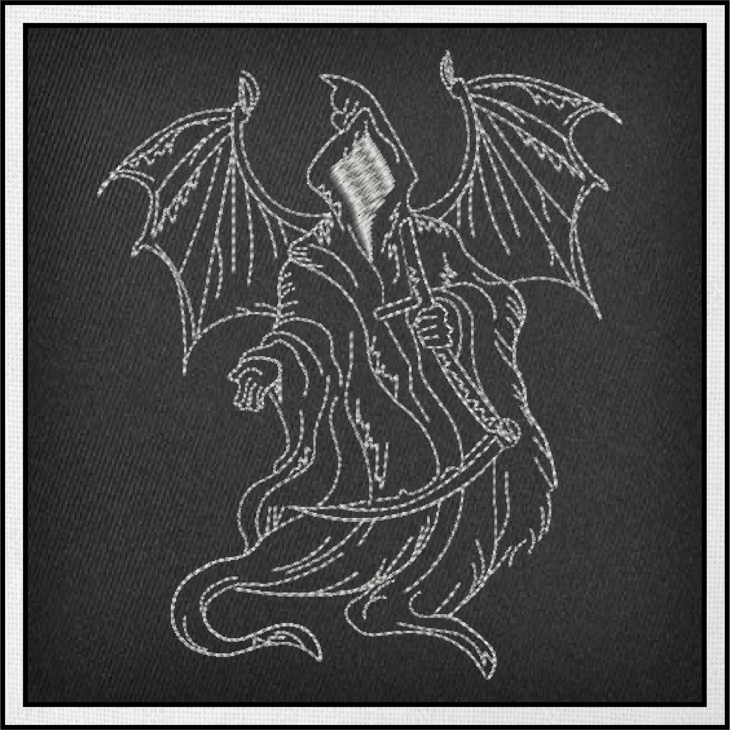 Grim Reaper Machine Embroidery Design – Death with Sickle Line Art – 6 Sizes (0154)