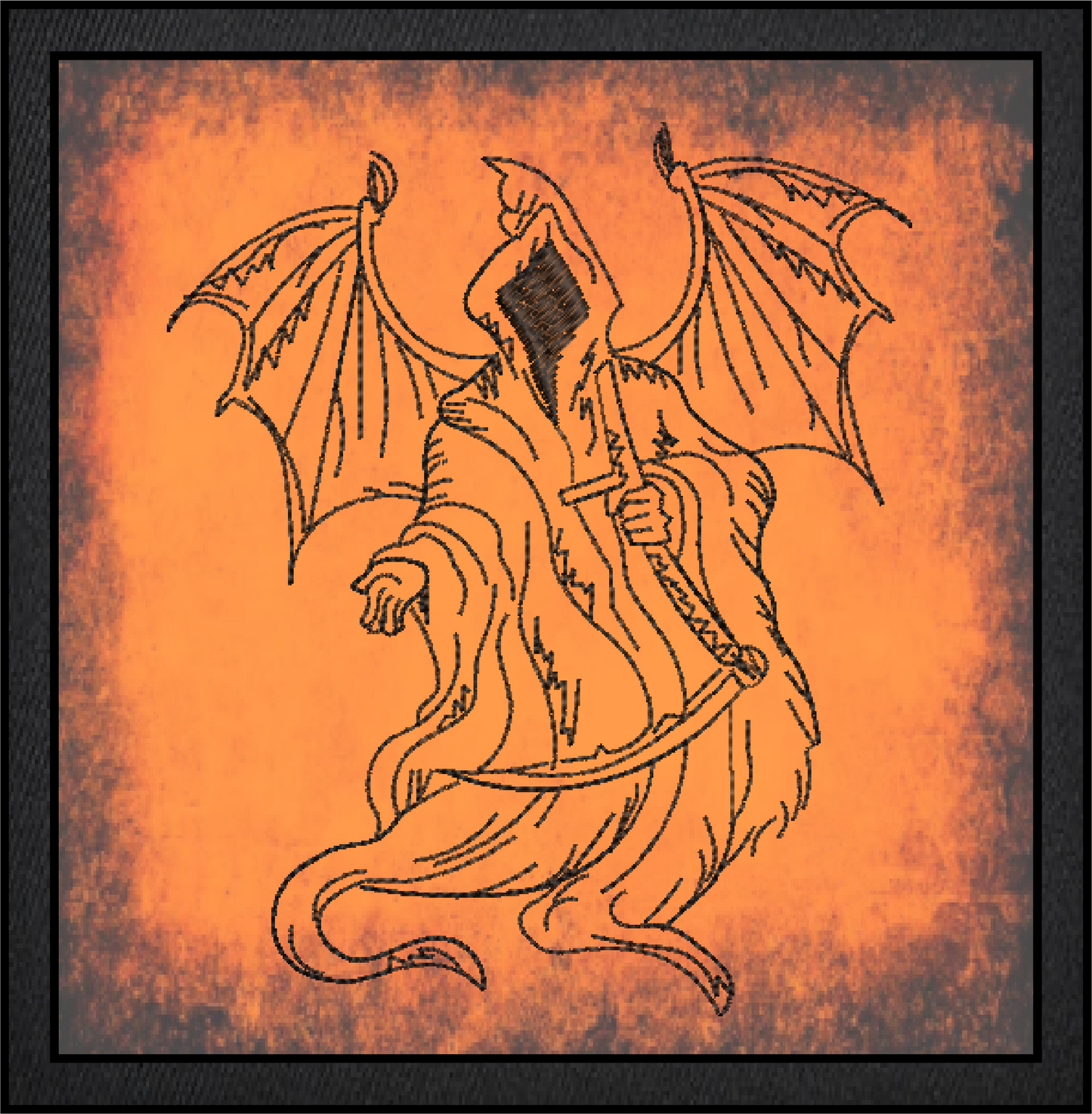 Grim Reaper Machine Embroidery Design – Death with Sickle Line Art – 6 Sizes (0154)