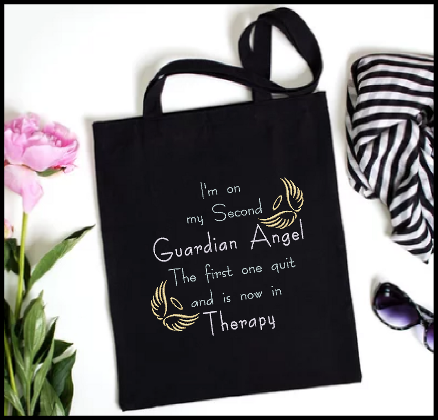 Guardian Angel Machine Embroidery Design | Guardian Angel is in Therapy Funny Quote | Sarcastic and Humorous Saying Embroidery | 6 Sizes (0796)