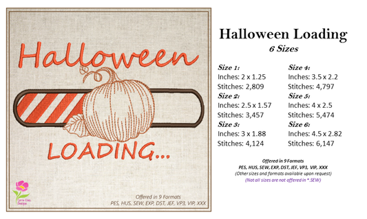 Halloween Pumpkin Loading Bar Machine Embroidery Design – Spooky Holiday Progress Bar – 6 Sizes (0255)