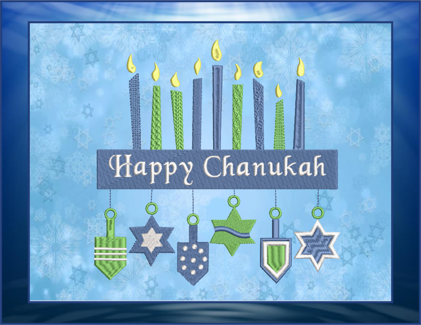 Happy Chanukah Machine Embroidery Design – Menorah with Star of David Pattern – 8 Sizes (0156)