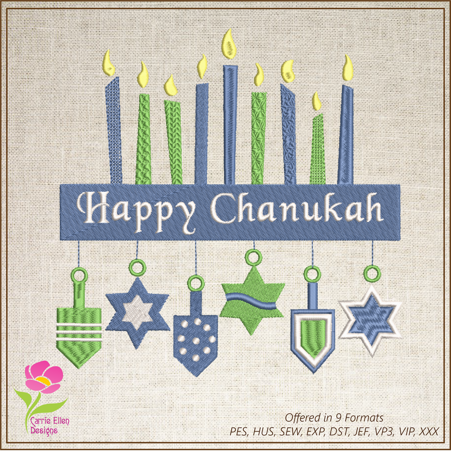 Happy Chanukah Machine Embroidery Design – Menorah with Star of David Pattern – 8 Sizes (0156)