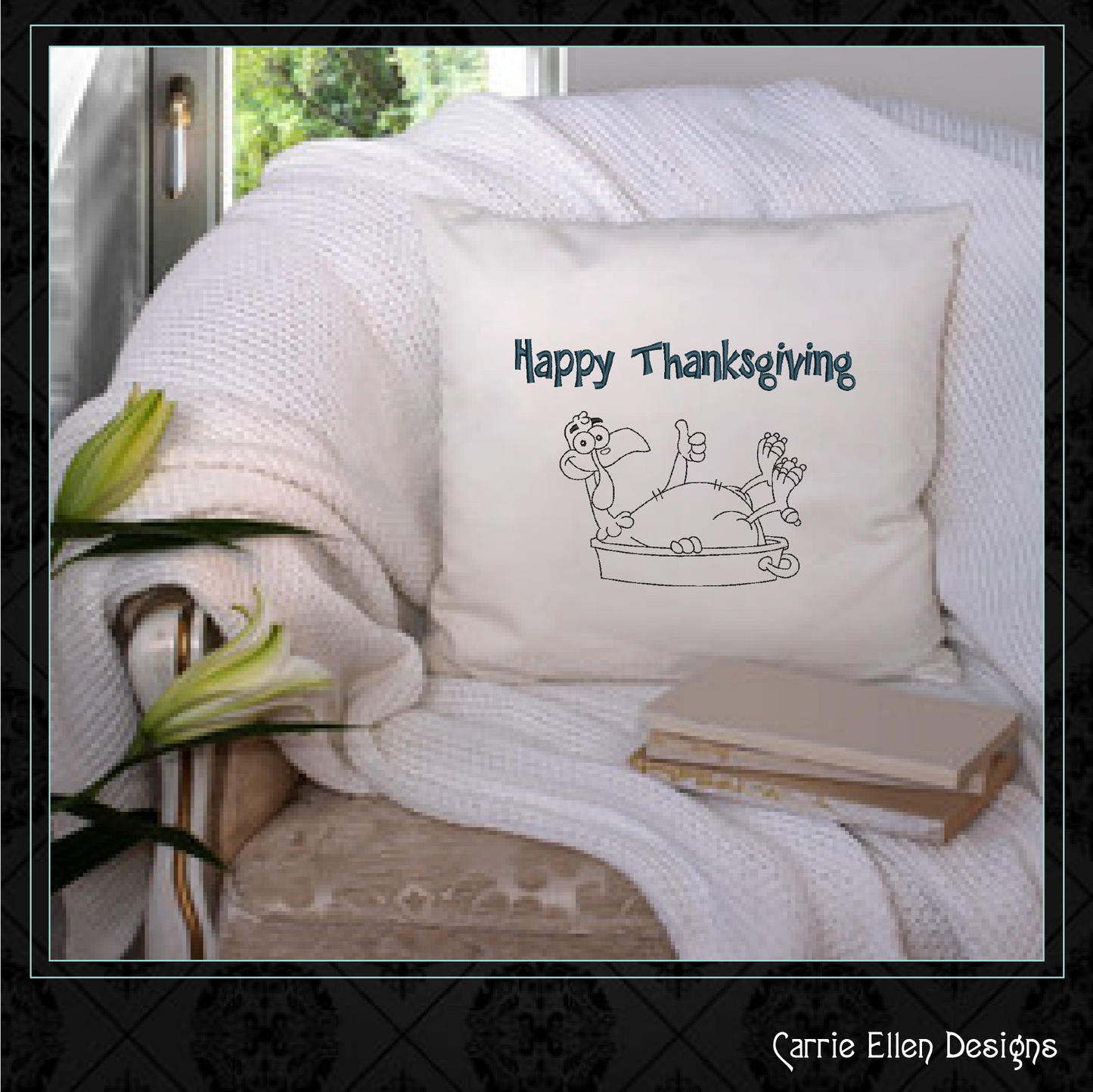 Happy Thanksgiving Roasting Turkey Machine Embroidery Design – Funny Holiday Dinner Pattern, 8 Sizes (1022)