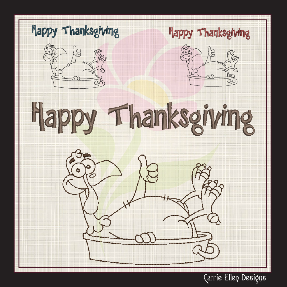 Happy Thanksgiving Roasting Turkey Machine Embroidery Design – Funny Holiday Dinner Pattern, 8 Sizes (1022)