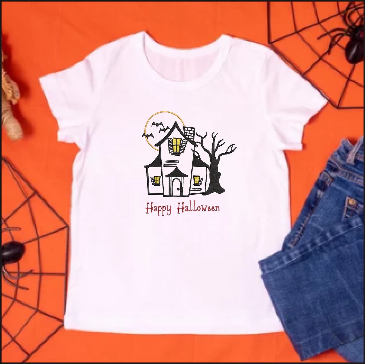 Haunted House Machine Embroidery Design, Halloween Embroidery Design, Halloween House Embroidery Design, 6 Sizes (0877)