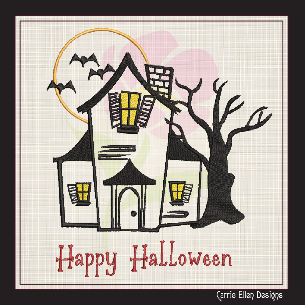 Haunted House Machine Embroidery Design, Halloween Embroidery Design, Halloween House Embroidery Design, 6 Sizes (0877)