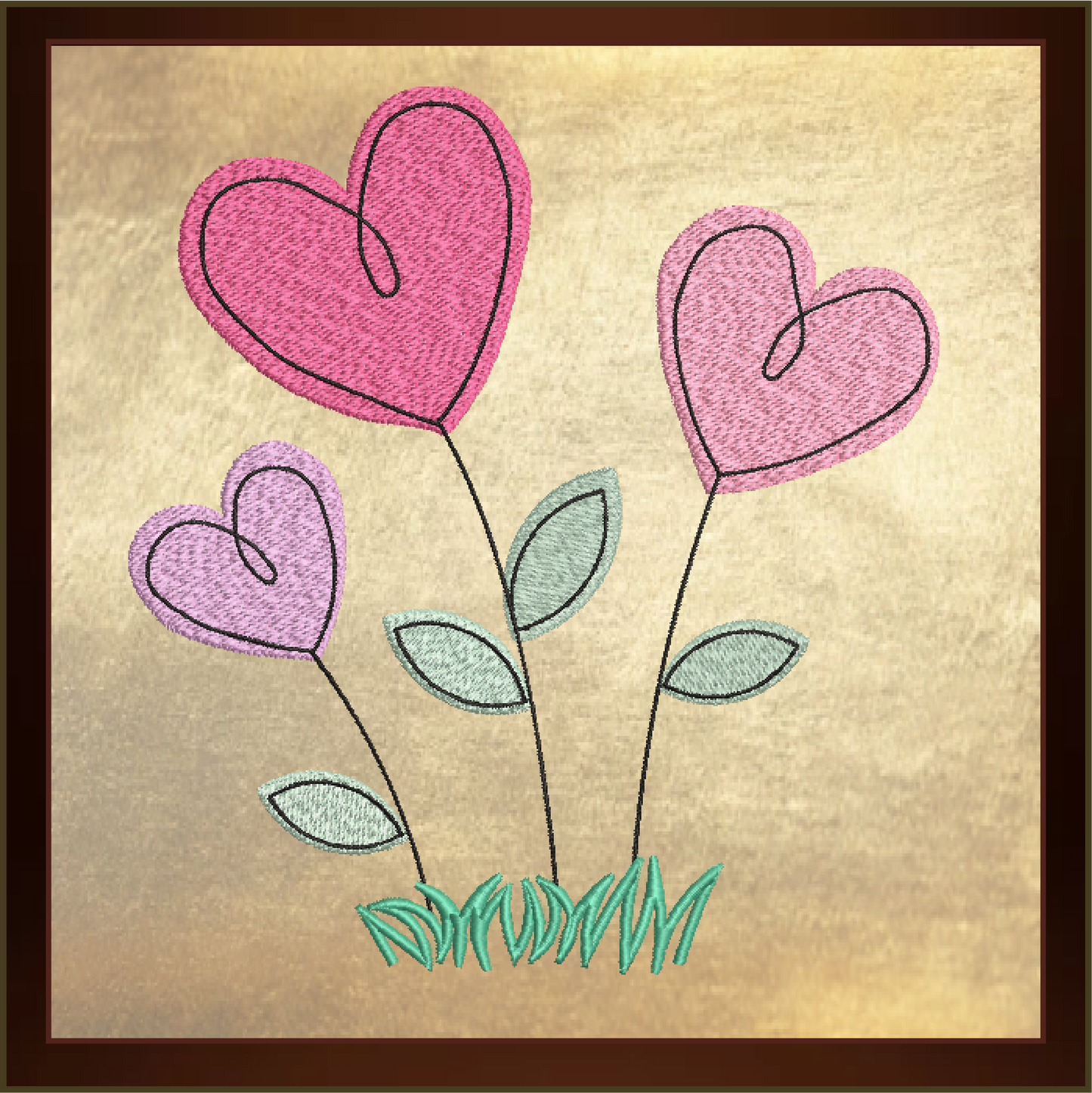 Heart Flowers Machine Embroidery Design | Valentine's Day Love Garden Flowers | 4 Sizes (0409)