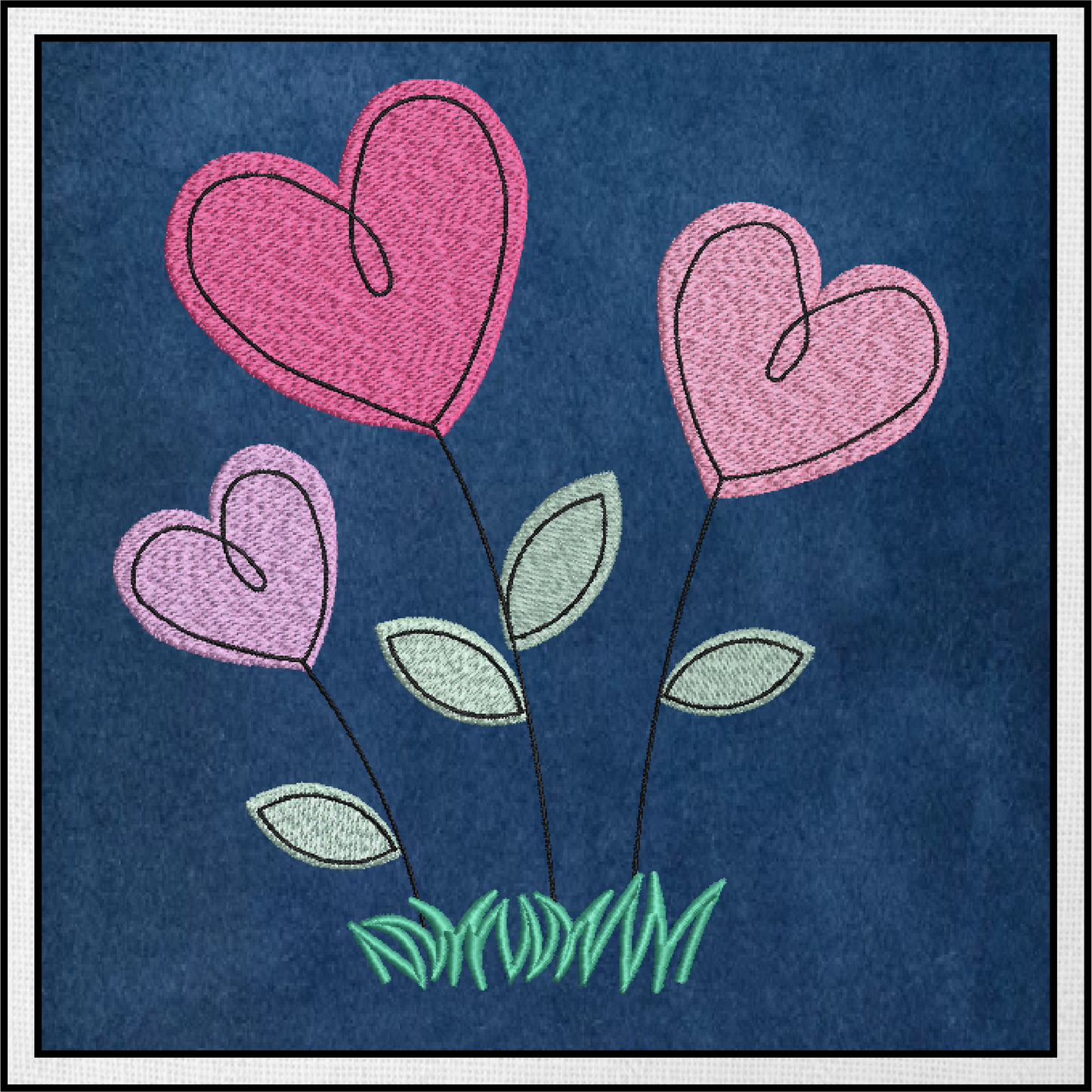 Heart Flowers Machine Embroidery Design | Valentine's Day Love Garden Flowers | 4 Sizes (0409)
