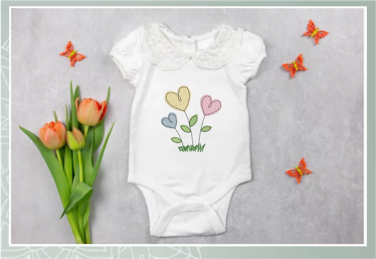 Heart Flowers Machine Embroidery Design | Valentine's Day Love Garden Flowers | 4 Sizes (0409)