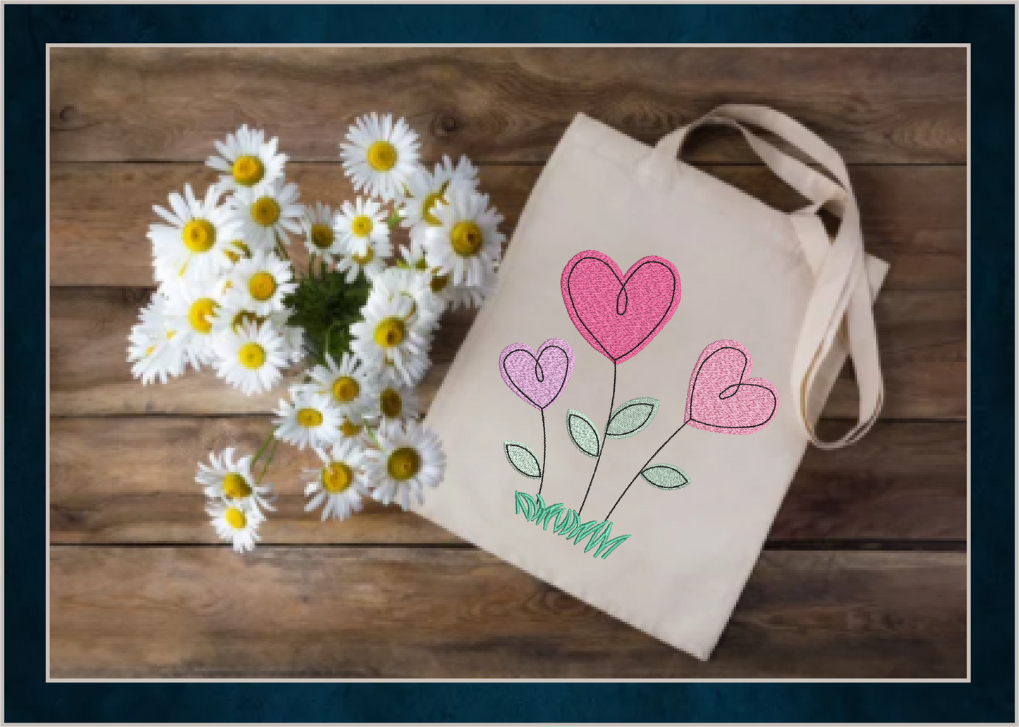 Heart Flowers Machine Embroidery Design | Valentine's Day Love Garden Flowers | 4 Sizes (0409)