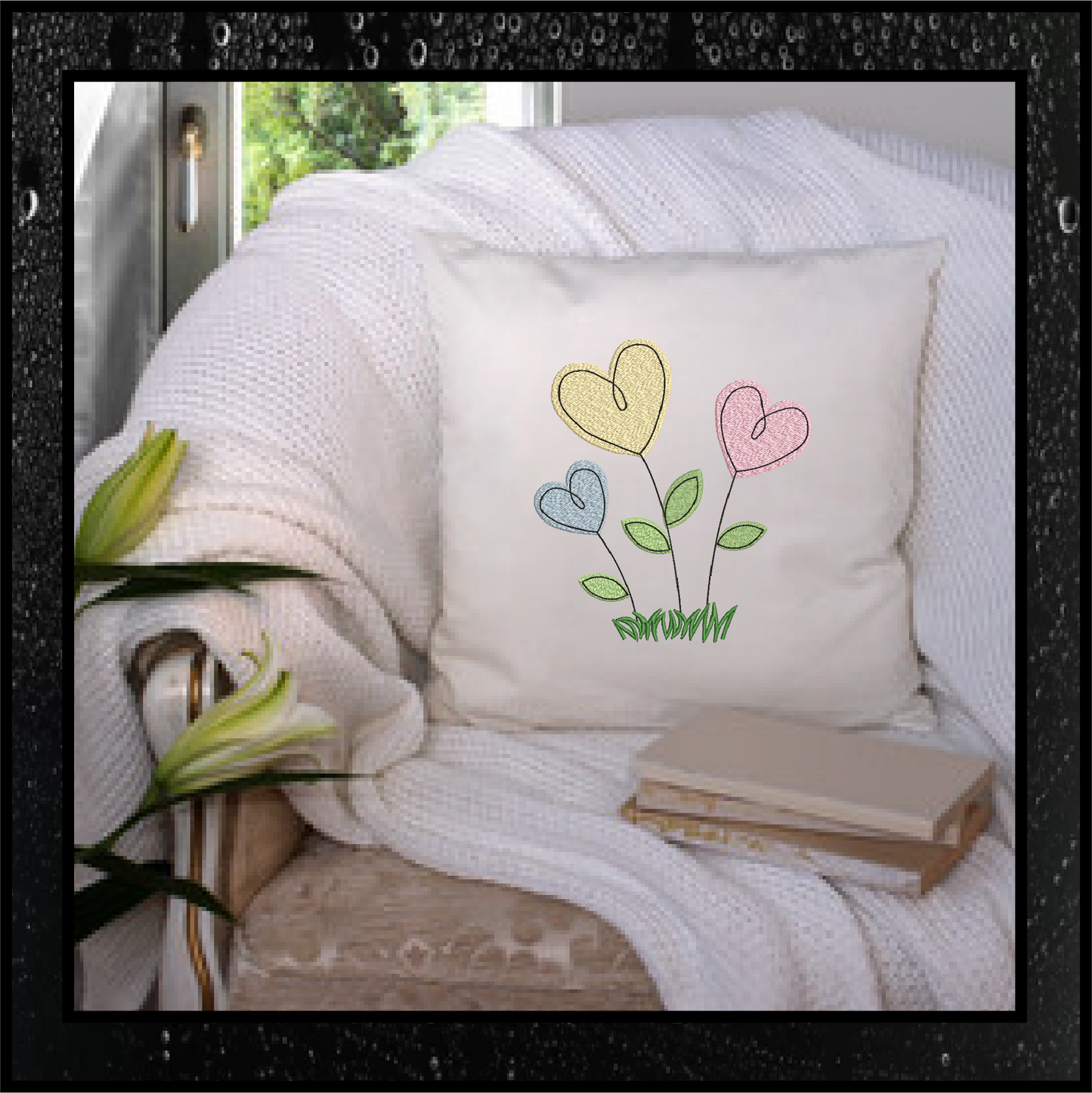 Heart Flowers Machine Embroidery Design | Valentine's Day Love Garden Flowers | 4 Sizes (0409)