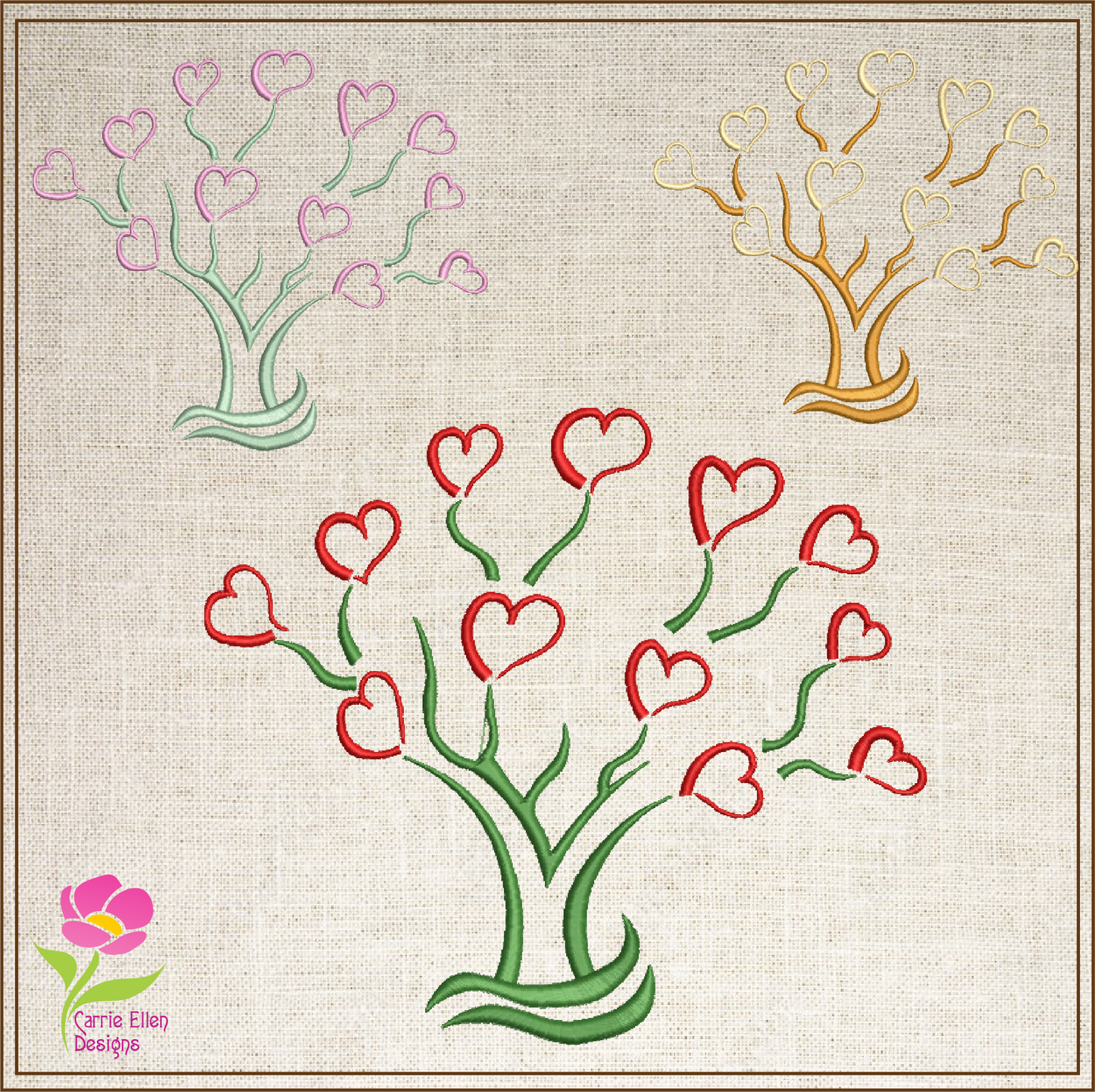 Heart Tree Machine Embroidery Design – Valentine’s Day, Blooming Hearts, Floral Garden Design – 6 Sizes (0410)