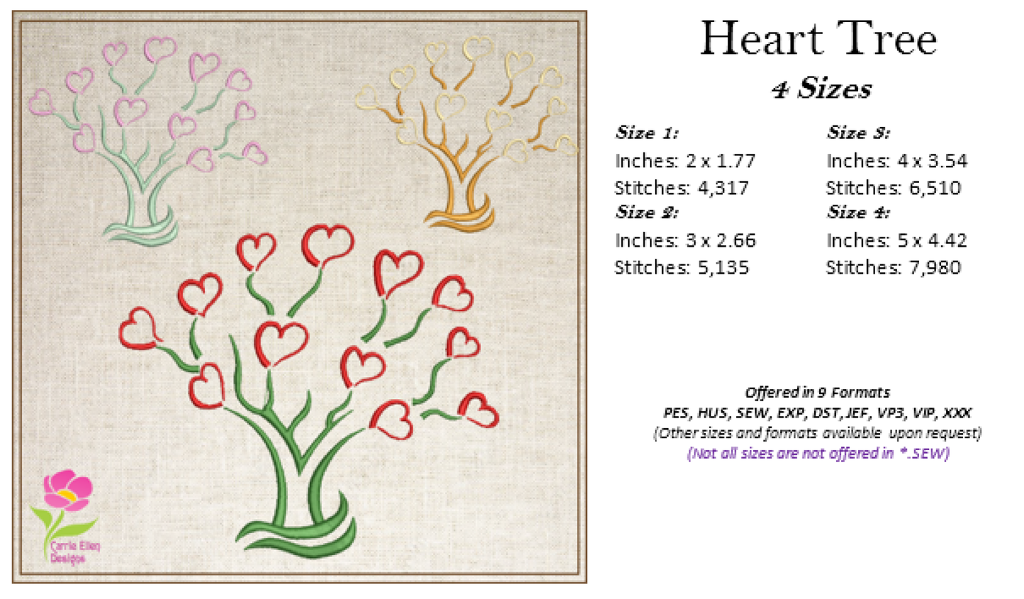 Heart Tree Machine Embroidery Design – Valentine’s Day, Blooming Hearts, Floral Garden Design – 6 Sizes (0410)