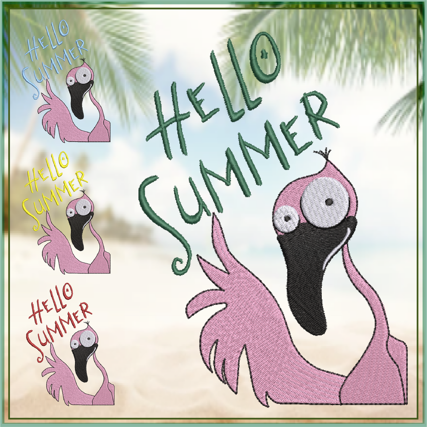 Hello Summer Flamingo Machine Embroidery Design | Funny Summer Sayings | Tropical Bird Embroidery | 8 Sizes (0822)