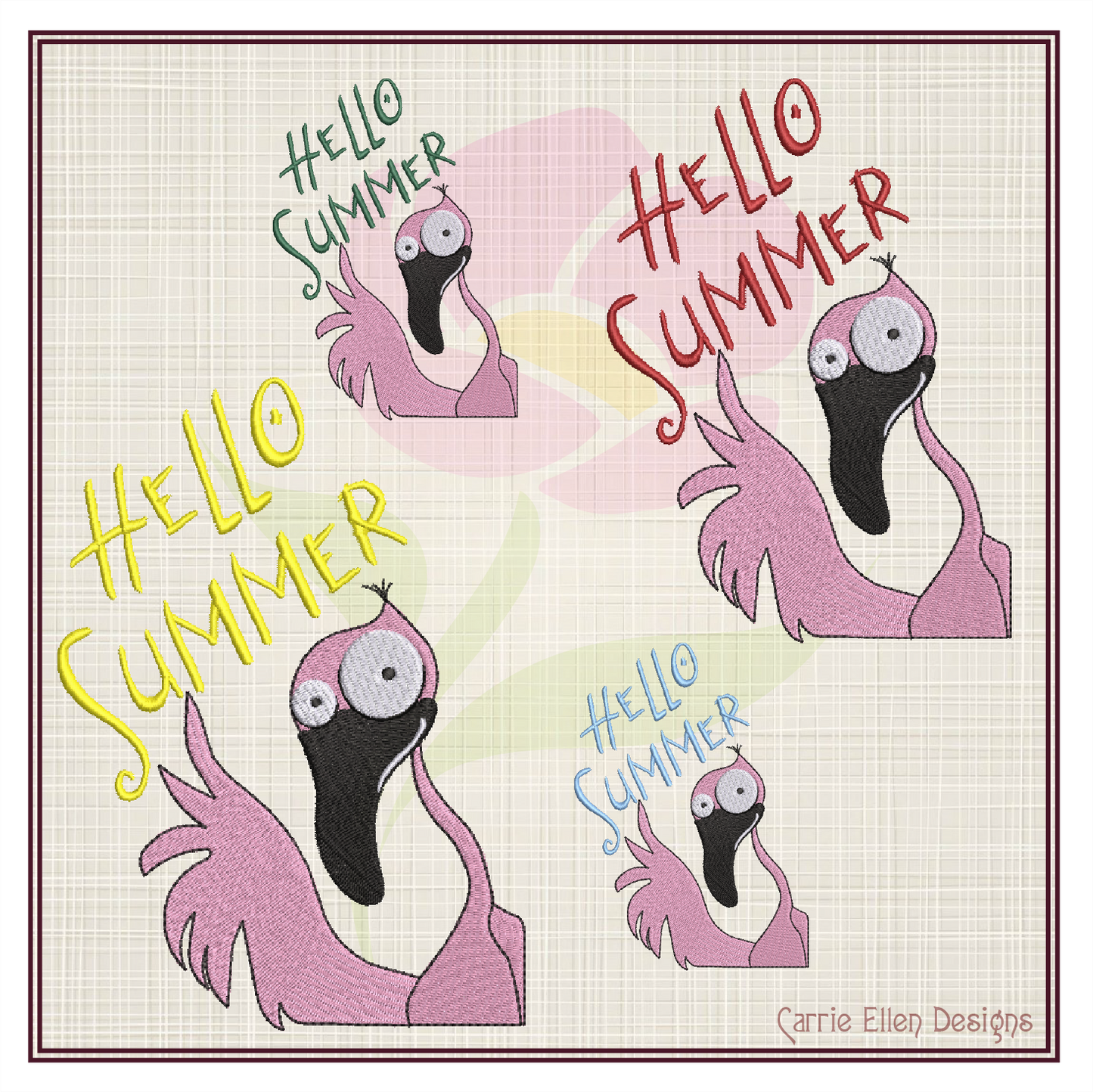 Hello Summer Flamingo Machine Embroidery Design | Funny Summer Sayings | Tropical Bird Embroidery | 8 Sizes (0822)