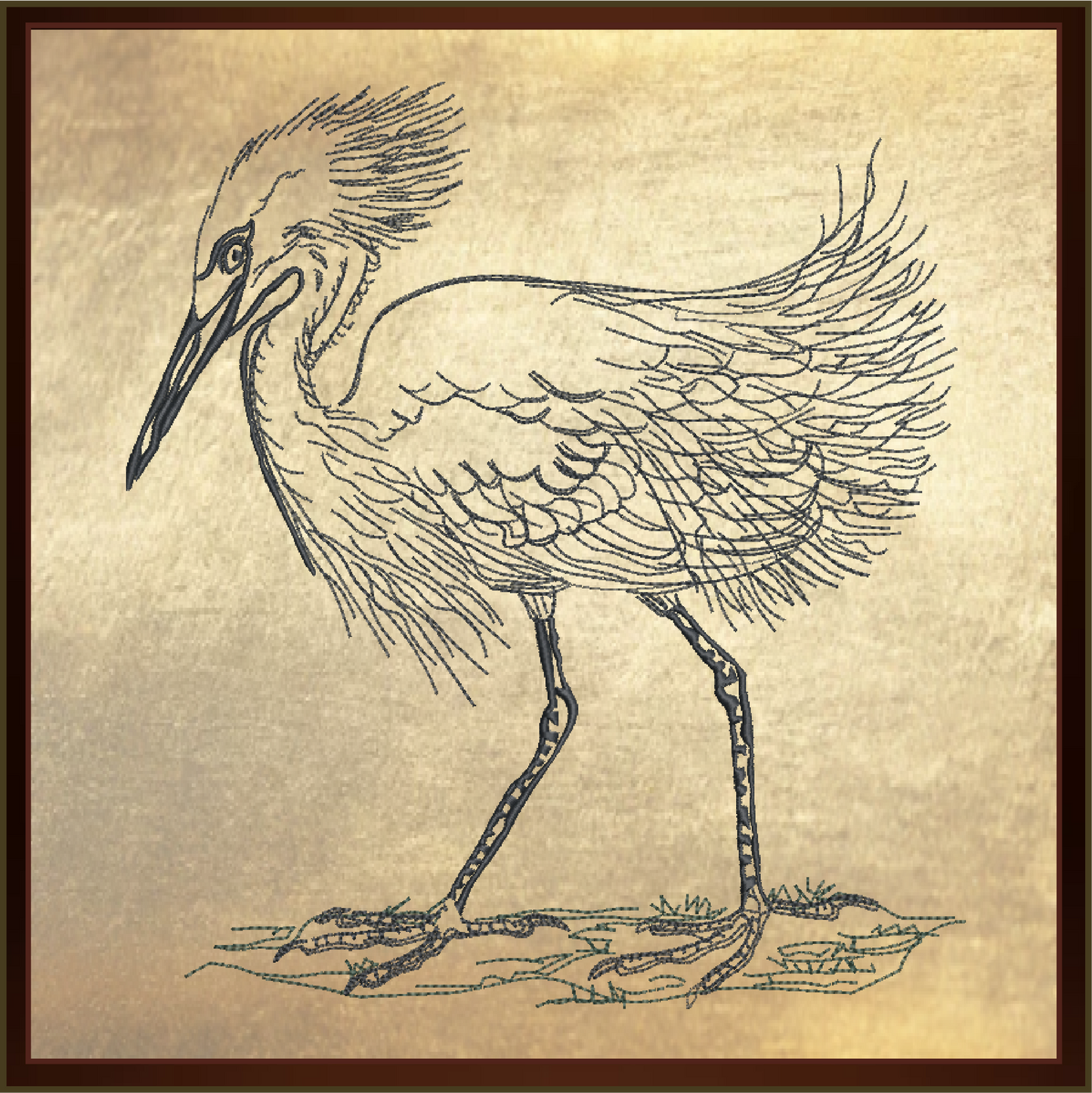 Heron Snowy Egret Machine Embroidery Design, Sketch Embroidery Design, Bird Line Art, 7 Sizes (0376)