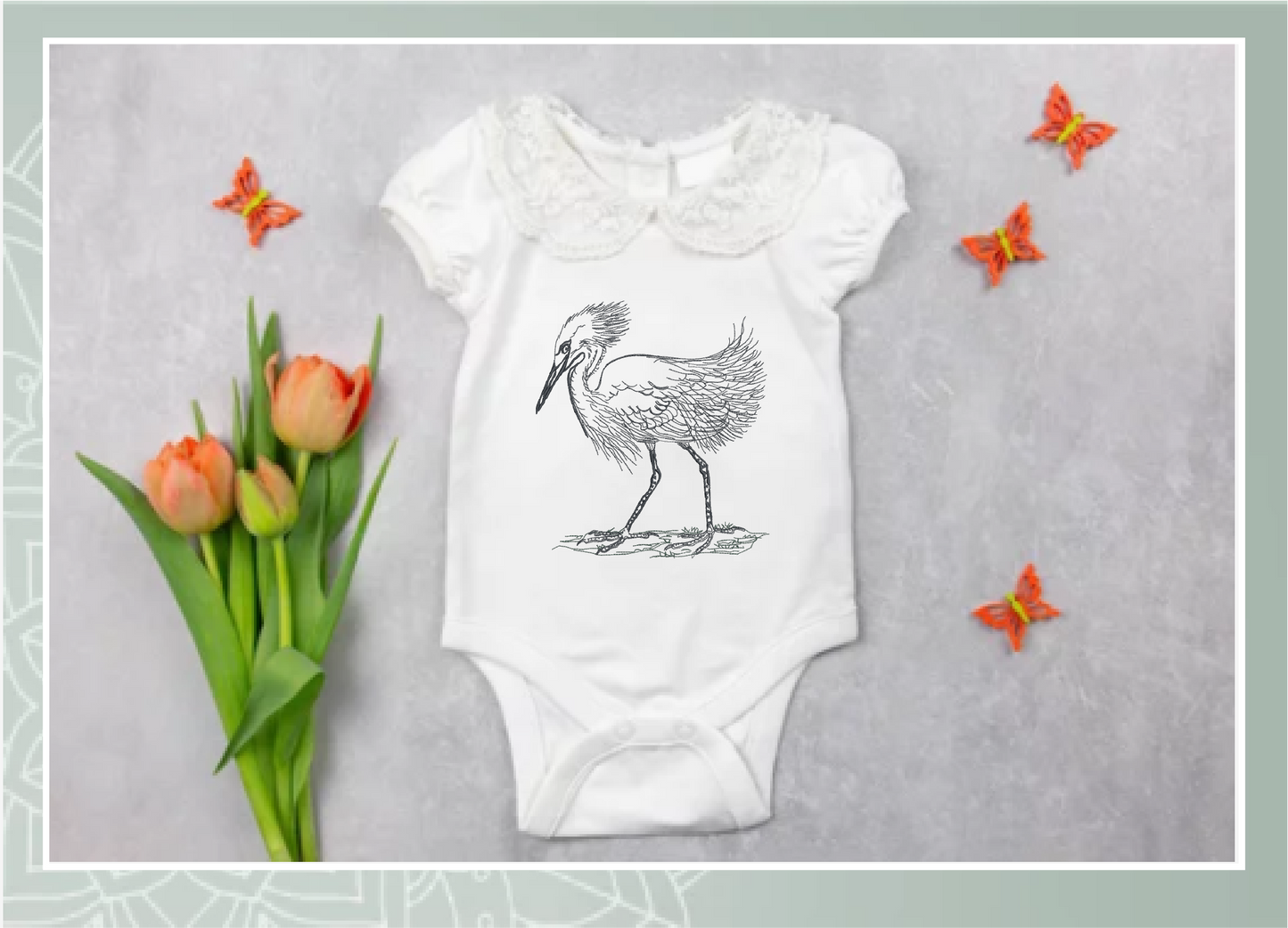 Heron Snowy Egret Machine Embroidery Design, Sketch Embroidery Design, Bird Line Art, 7 Sizes (0376)