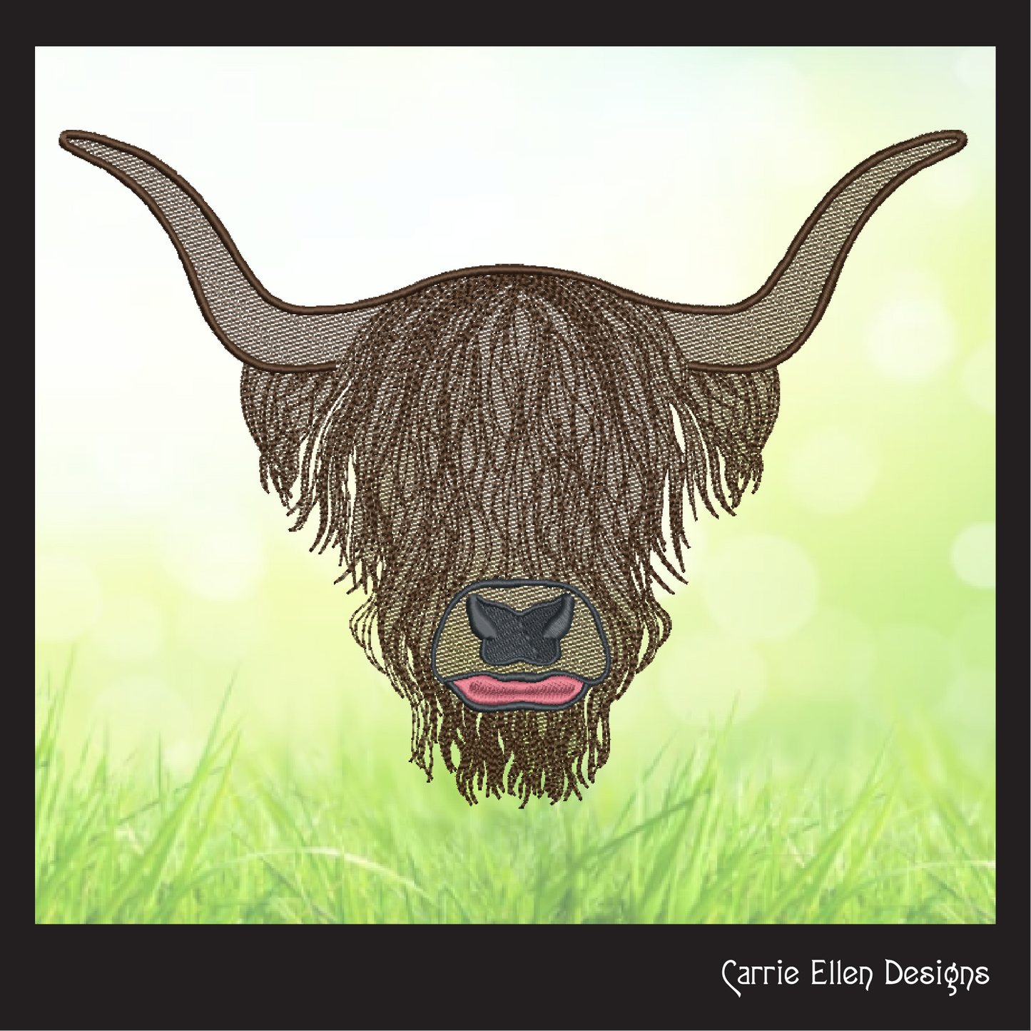 Highland Cow Machine Embroidery Design – Scottish Bull Farm Animal Embroidery, Rustic Country Style (1692)