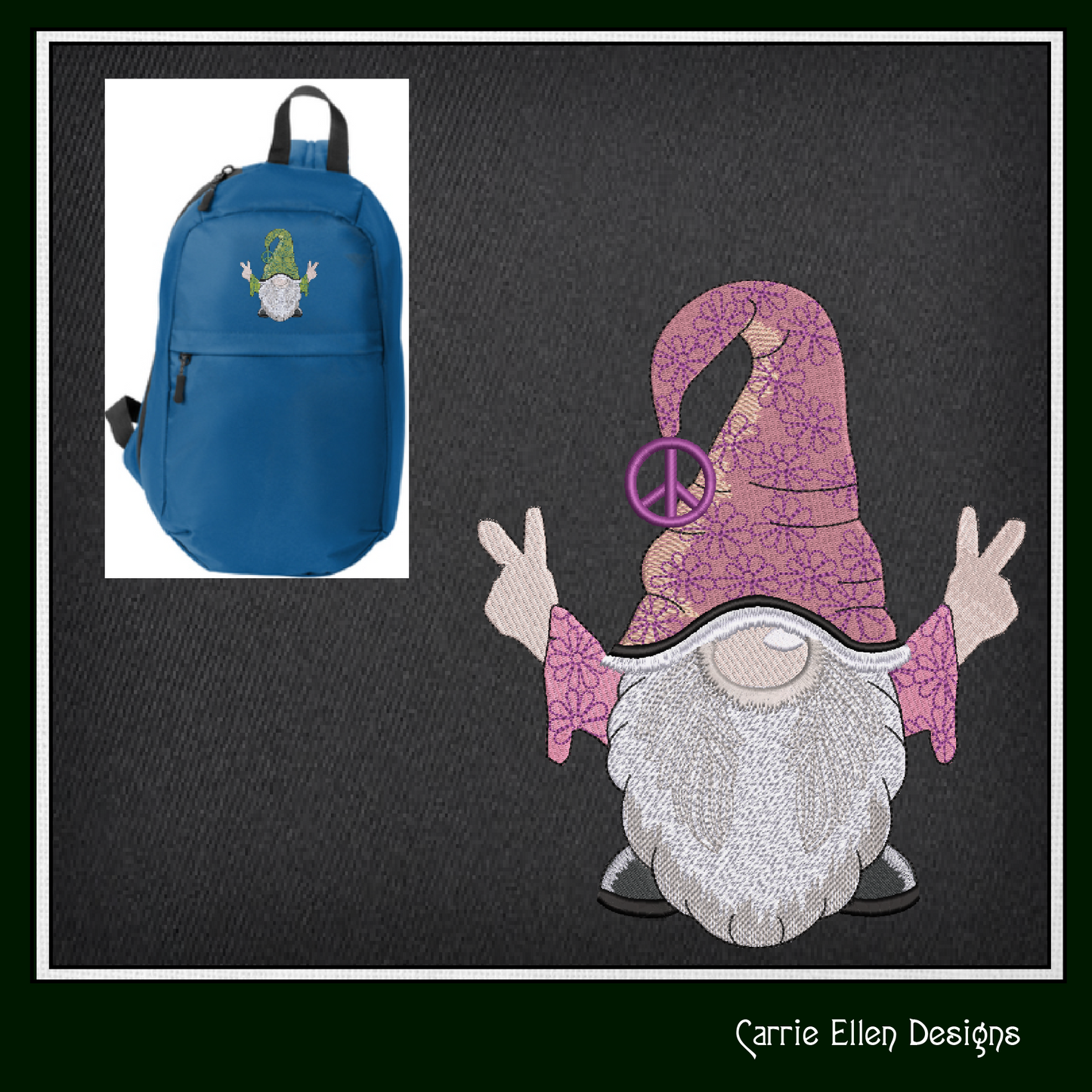 Hippie Gnome Machine Embroidery Design – Peace and Love, Hipster Gnome, 6 Sizes (1239)