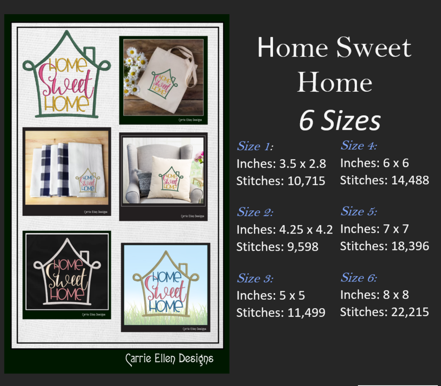 Home Sweet Home Machine Embroidery Design | Cozy Home Décor for Pillows, Towels & Apparel | 6 Sizes (1715)
