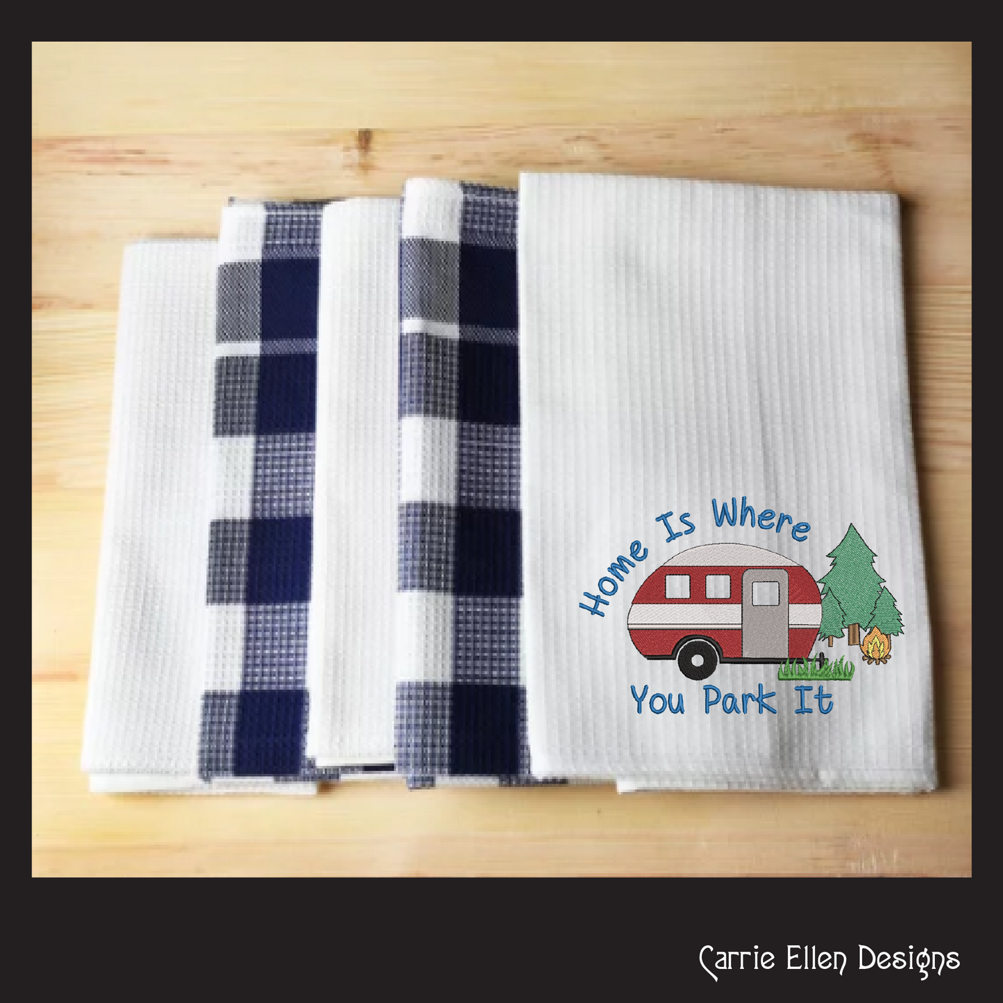 Fun Camping Machine Embroidery Design Saying – Home is Where You Park It, Humorous Campfire and Camper Design, 6 Sizes (1238)